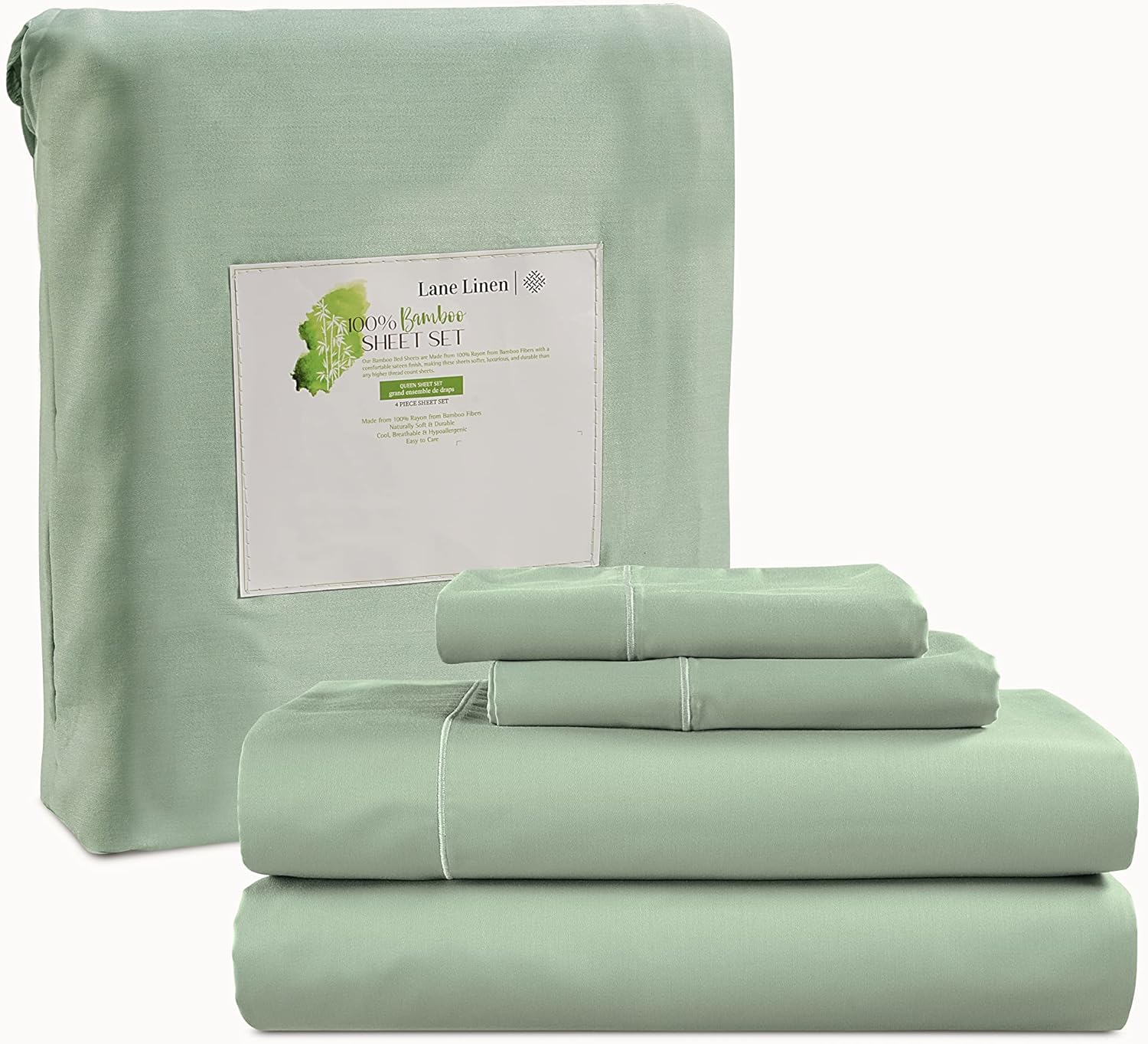 Lane Linen Sábanas de bambú tamaño Queen  100% rayón de bambú, juego de sábanas de 4 piezas tamaño Queen, sábanas refrescantes tamaño Queen, suaves