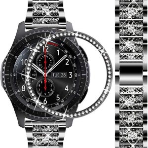 Correa compatible con Galaxy Watch de 1.811 in, 0.866 in, correa de metal de acero inoxidable con anillo bisel, correa de repuesto para Samsung Gear Correa compatible con Galaxy Watch de 1.811 in, 0.866 in, correa de metal de acero inoxidable con anillo bisel, correa de repuesto para Samsung Gear