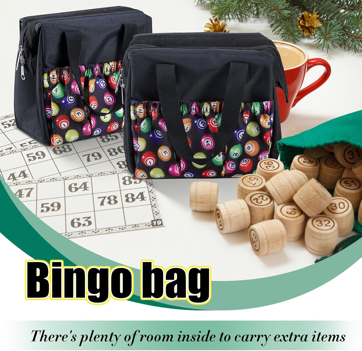 Paterr 2 bolsas de bingo Dauber negras con 6 bolsillos, bolsa de bingo de gran capacidad con cremallera y asa, bolsa de bingo de viaje, bolsa de