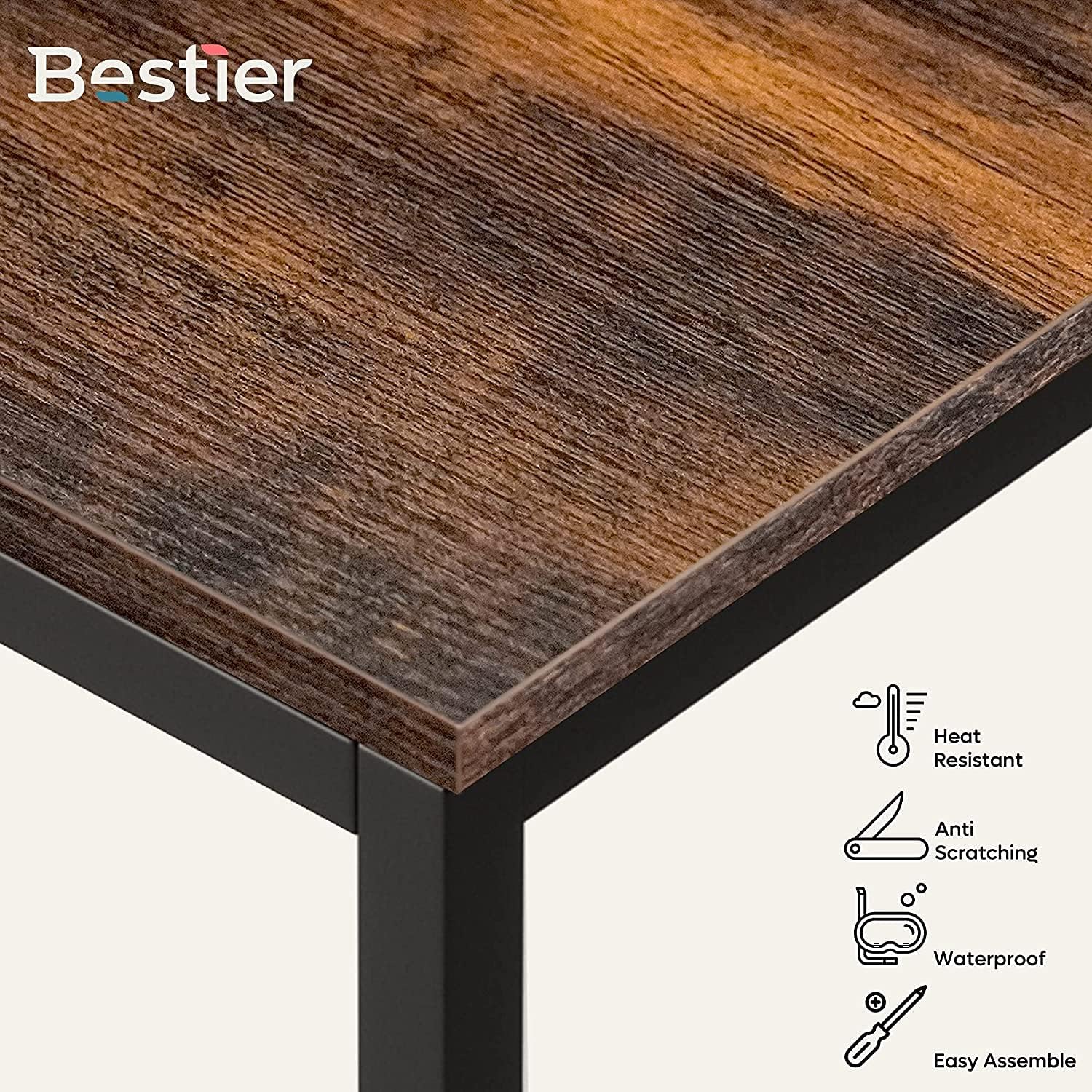 Bestier Escritorio de oficina para computadora con marco de acero, soporte para teléfono móvil y tableta, gancho para auriculares, patas ajustables