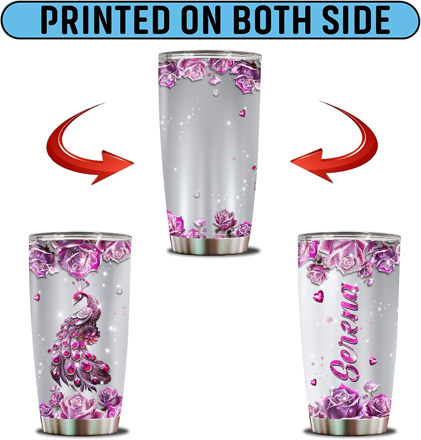 Regalos personalizados de pavo real para mujeres, taza de café aislada de acero inoxidable de 20 onzas, botella de agua, termos, regalo para esposa,