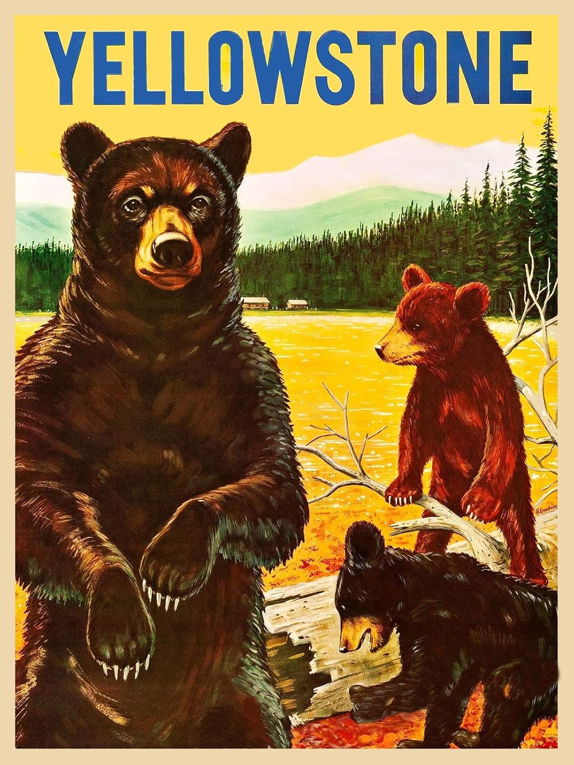 Imán Yellowstone 1960’s Vintage Travel Magnet Lámina magnética de vinilo para taquillas, coches, carteles, refrigerador de 5 pulgadas