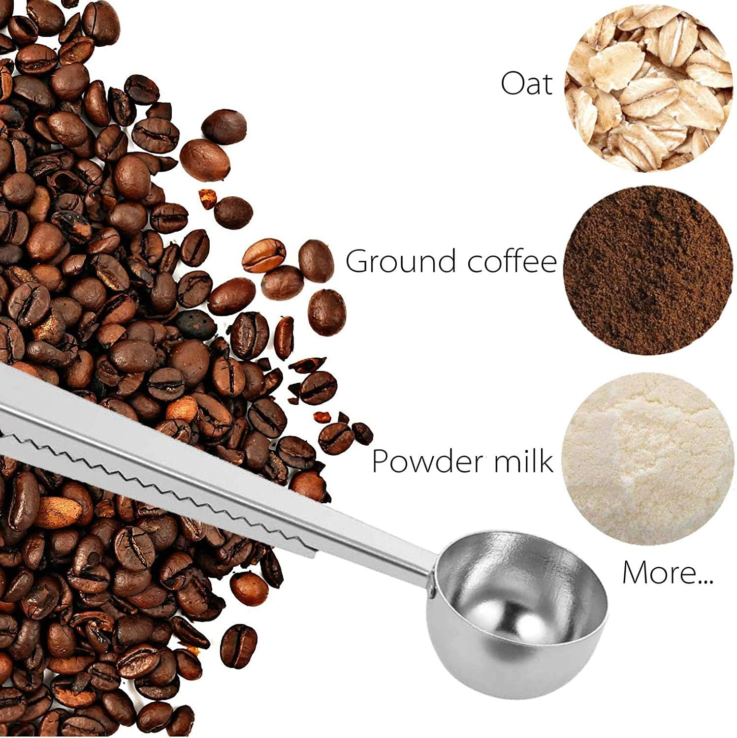 Paquete de 2 cucharas de café, cucharas medidoras de acero inoxidable, con clip para bolsa de café, adecuadas para café molido, granos de espresso,