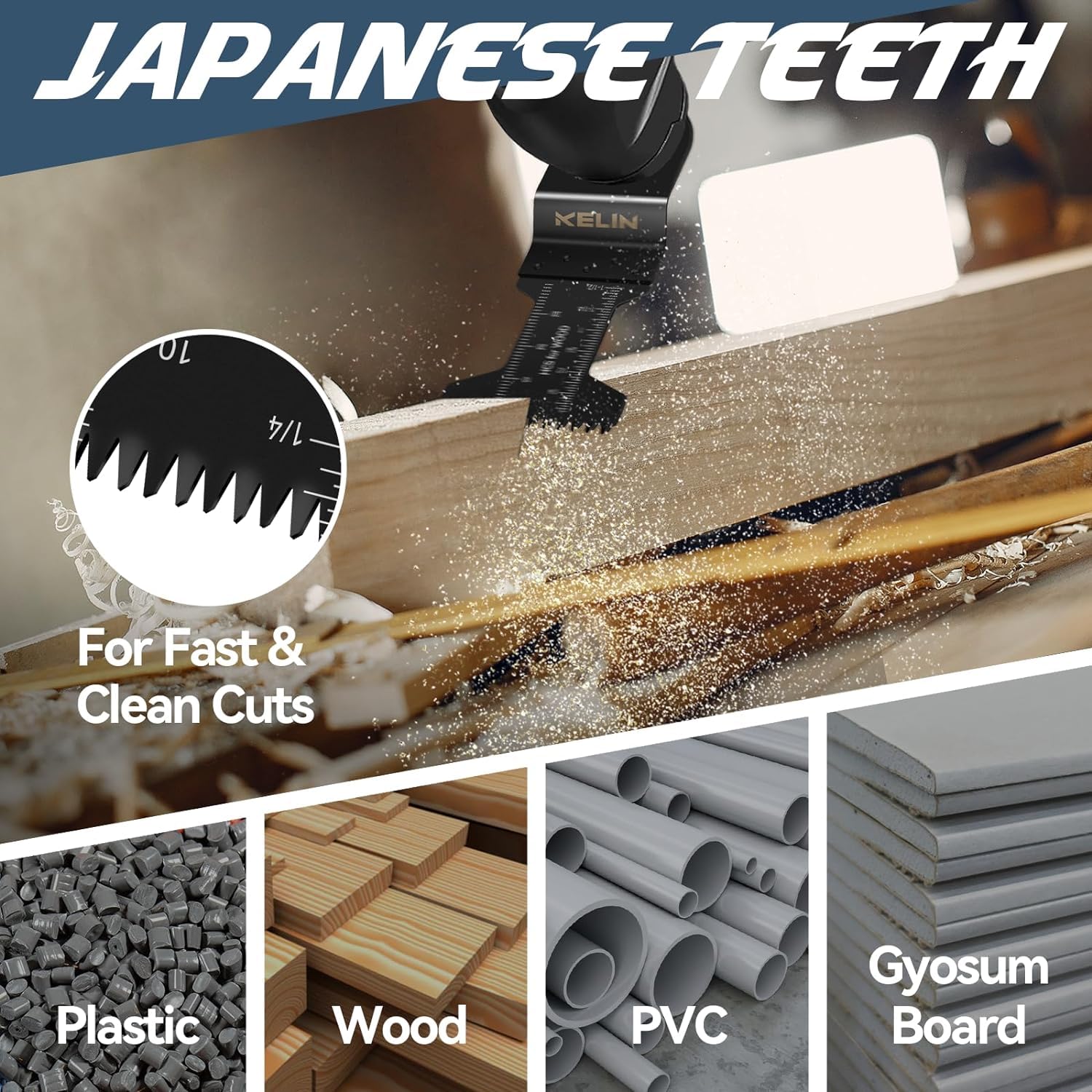 KELIN 78 hojas de herramientas oscilantes con dientes largos japoneses para madera, cuchillas multiherramienta de alta eficiencia, hojas de sierra
