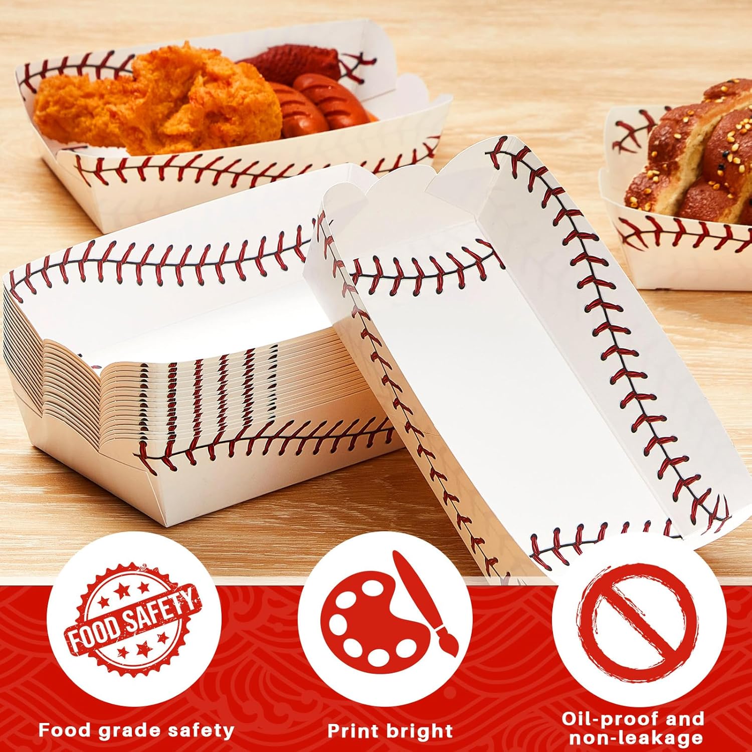 100 bandejas de papel para botes de comida, béisbol, baloncesto, fútbol, fútbol, suministros para fiestas de cumpleaños, bandejas desechables para