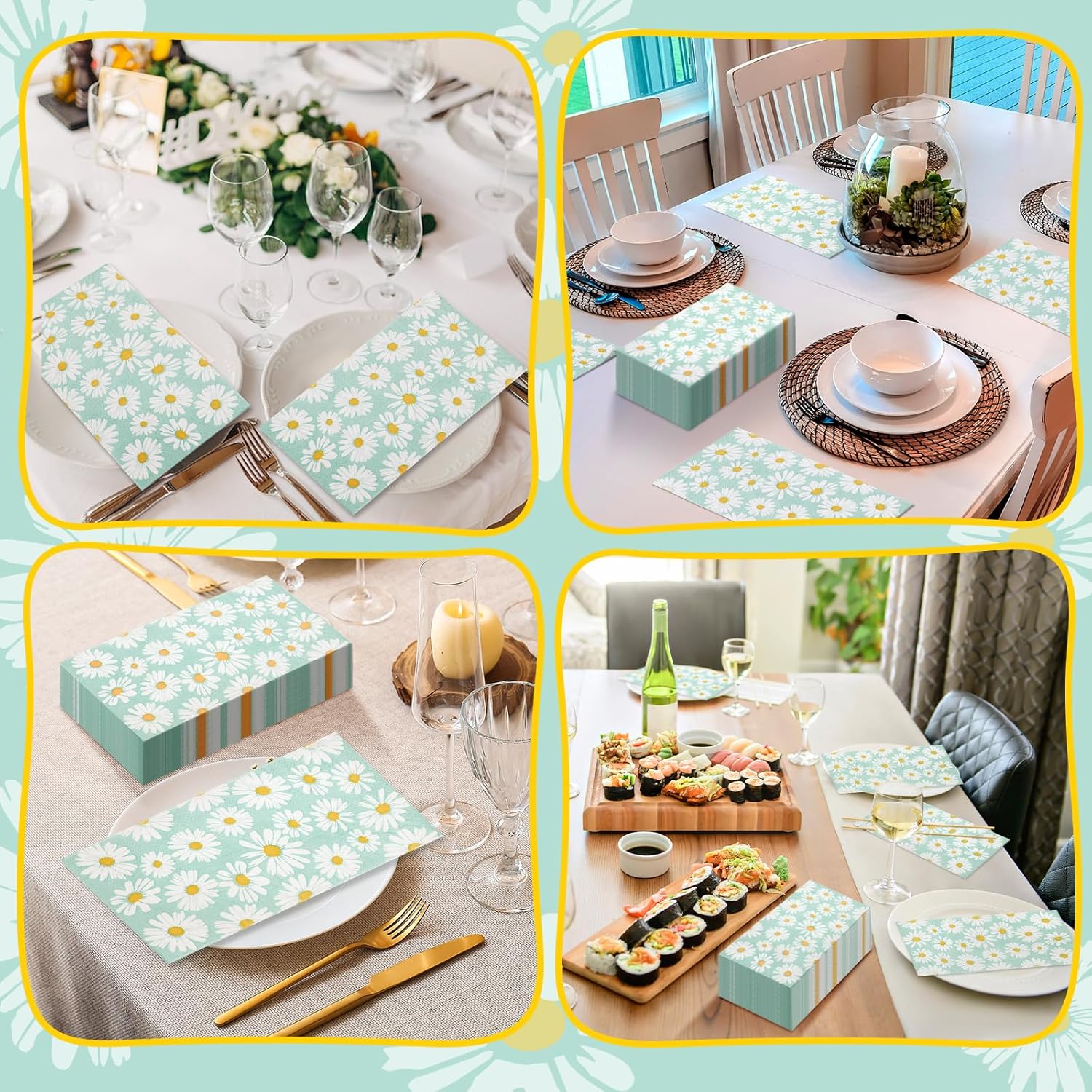 Zonon 200 servilletas de 2 capas con diseño de margaritas con temática floral, desechables, servilletas de papel decorativas para bufé, cocina,
