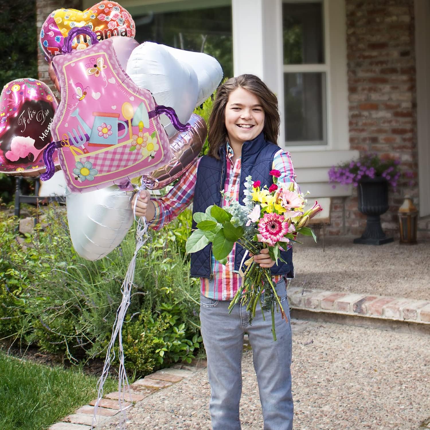 5 globos para el día de la madre, delantal, globos de corazón con cinta Feliz Dia Mama Mylar globos de helio Te Amo Mama para feliz día de la madre,