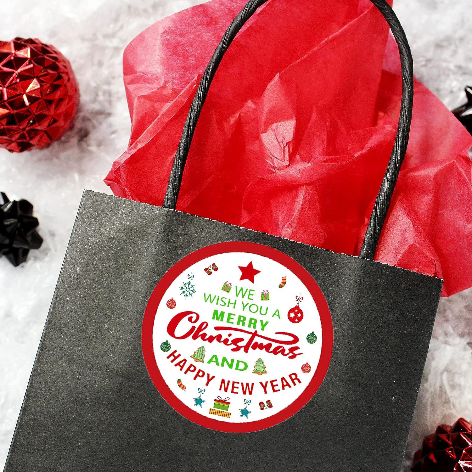 Etiquetas adhesivas de Feliz Navidad, calcomanías de Año Nuevo de 2 pulgadas, rojo y verde, tarjetas de vacaciones, sobres de regalo, etiquetas de