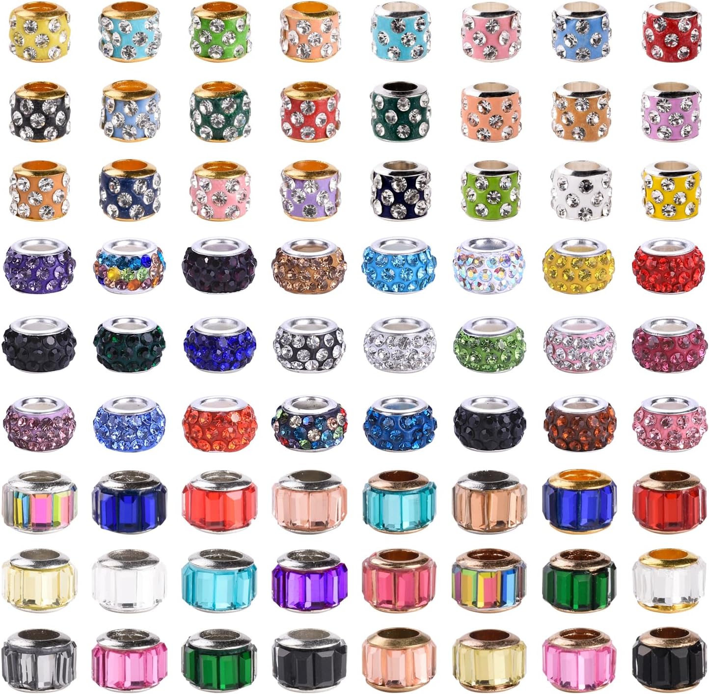 Aipridy Lucky Beads Lover Perlas y diamantes de imitación de cristal, cuentas de ámbar, cuentas espaciadoras de agujeros grandes, cuentas europeas