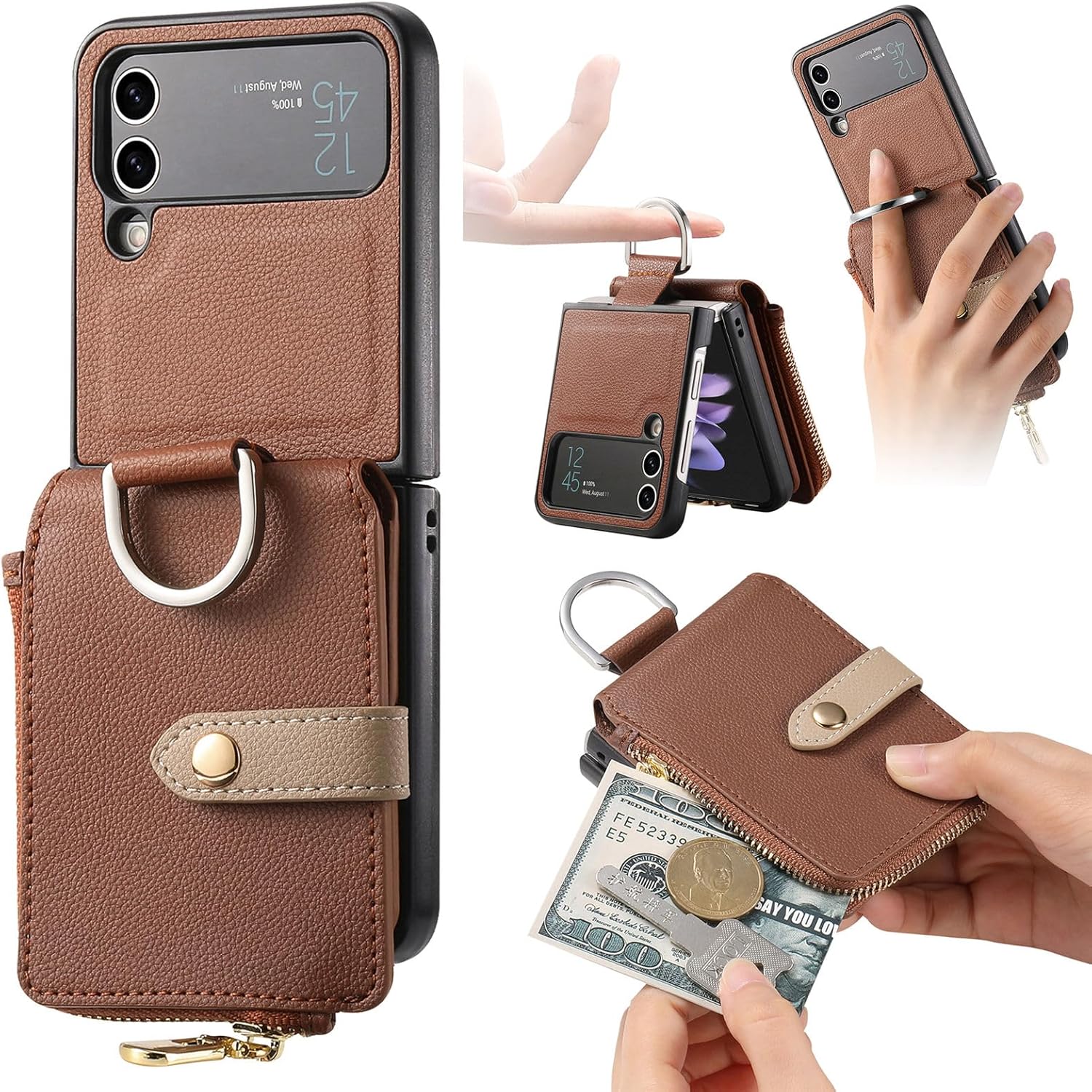 Asuwish Compatible con Samsung Galaxy Z Flip 3 5G 2021 – Funda tipo cartera y ranura para tarjetas, anillo con cierre magnético, a prueba de golpes,