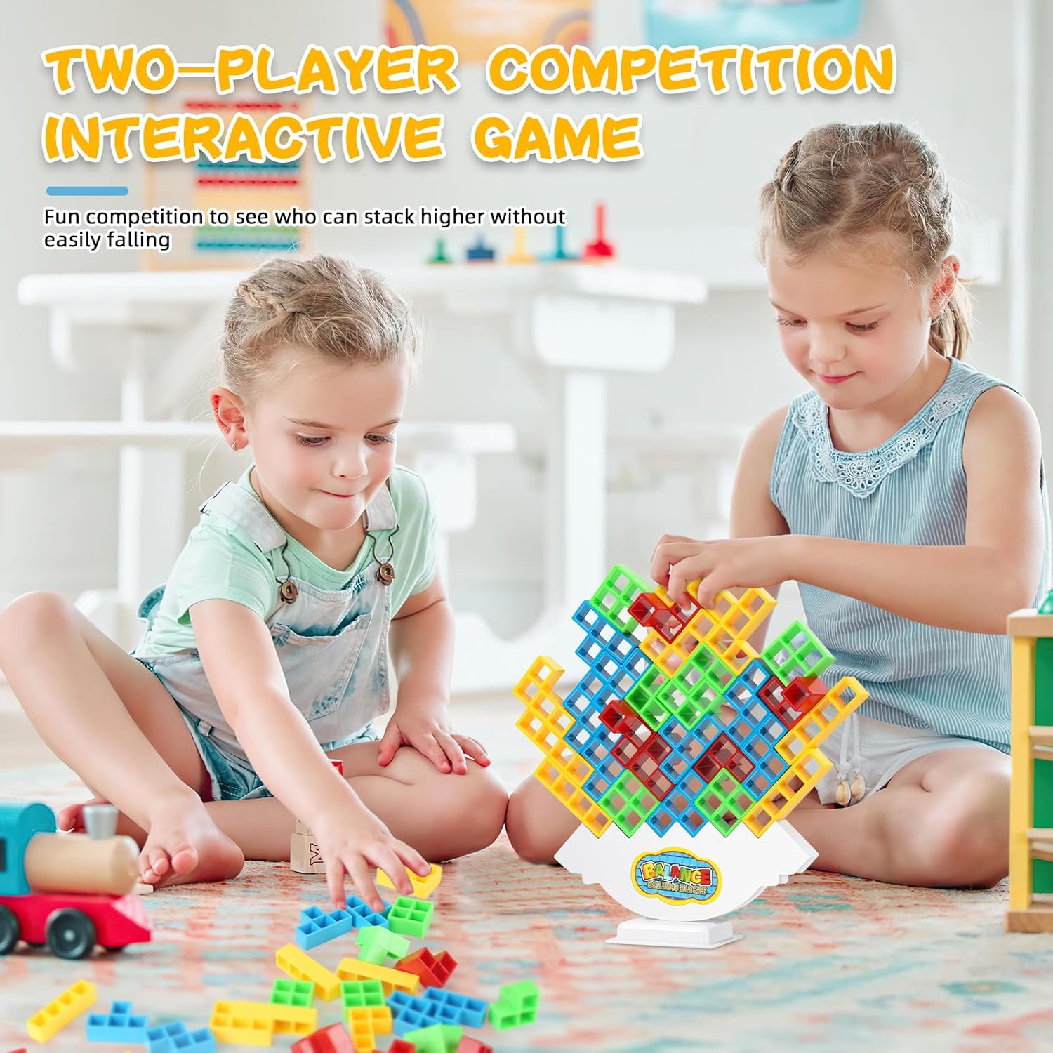 Juego de 48 bloques apilables de equilibrio de TetraTorre, columpio apilable, juguete de construcción de equilibrio para niños, juego de