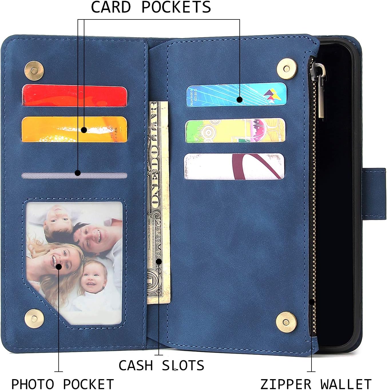 UEEBAI Funda tipo cartera para Samsung Galaxy S8, de piel sintética vintage de alta calidad, cierre magnético, bolsillo con cremallera, ranuras para