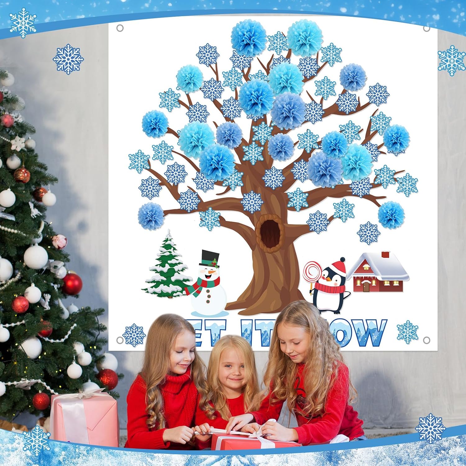 Buryeah Juego de 91 tablones de anuncios grandes en 3D de primavera para decoración de árbol de 47 x 46 pulgadas, fondo de árbol con pompones de