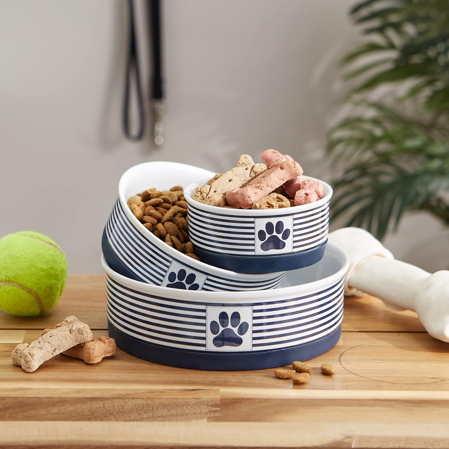Bone Dry Paw & Patch – Colección de mascotas de cerámica, juego grande, 7.5 x 2.4 pulgadas, azul náutico, 2 piezas