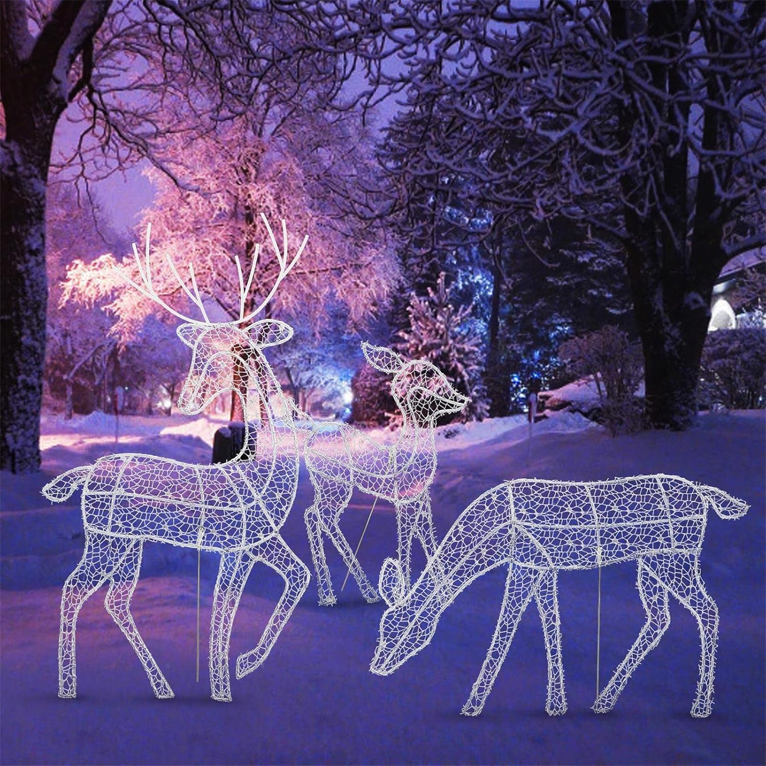 Juego de 3 piezas de renos de Navidad iluminados con ciervos de Navidad, decoración de patio de renos de Navidad, conjunto familiar de ciervos de