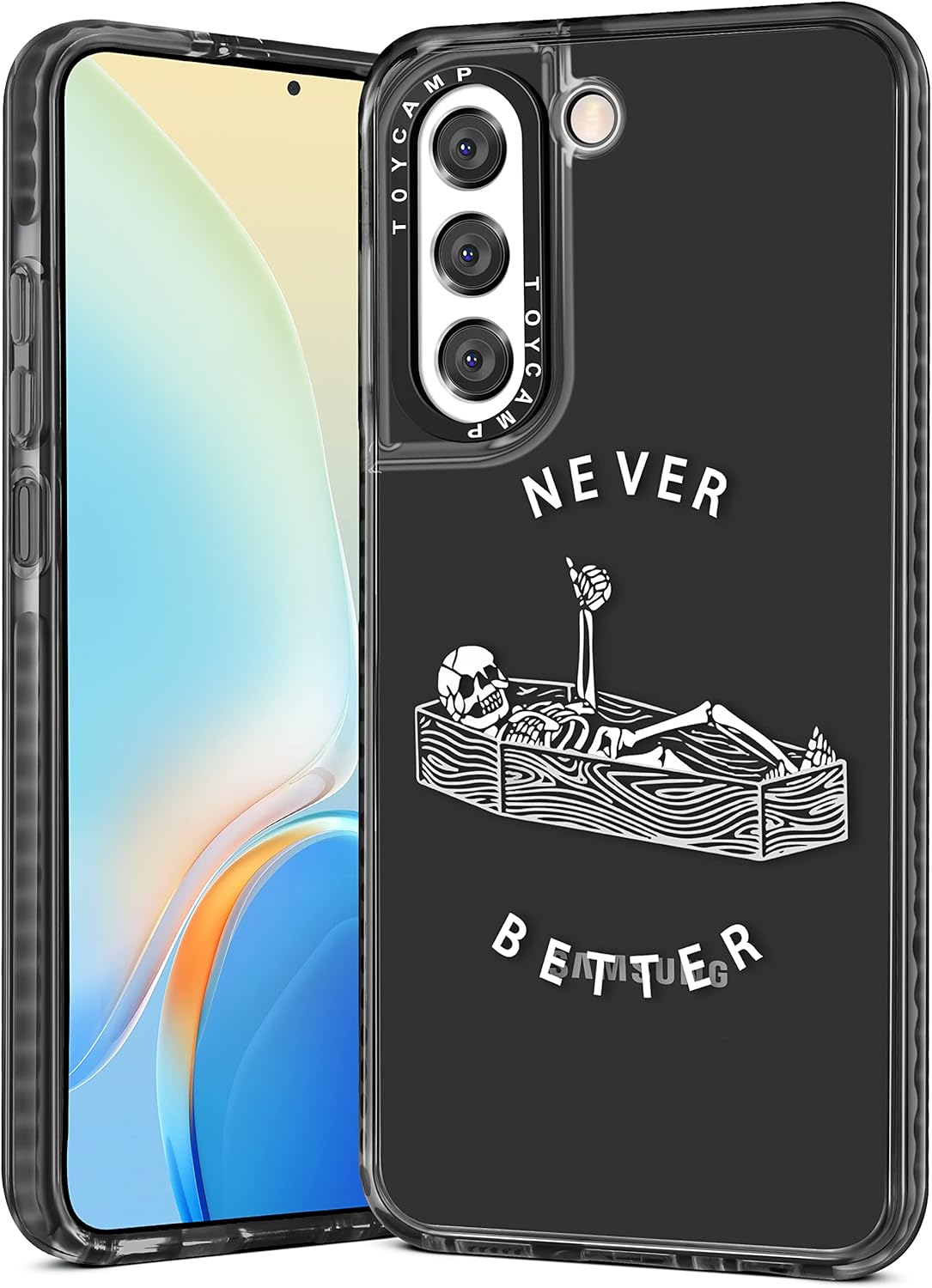 Toycamp Funda para Samsung Galaxy S22 Plus, bonito y divertido diseño de esqueleto de calavera para mujeres, niñas, niños y adolescentes para Galaxy