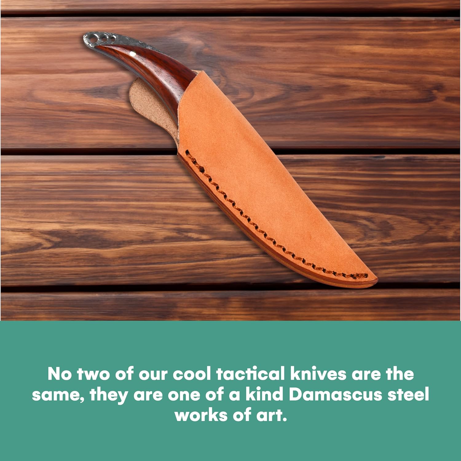 Outlery Cuchillo de acero de Damasco  Cuchillo táctico de caza de hoja fija con funda para cinturón, acero de calidad hecho a mano, ideal para