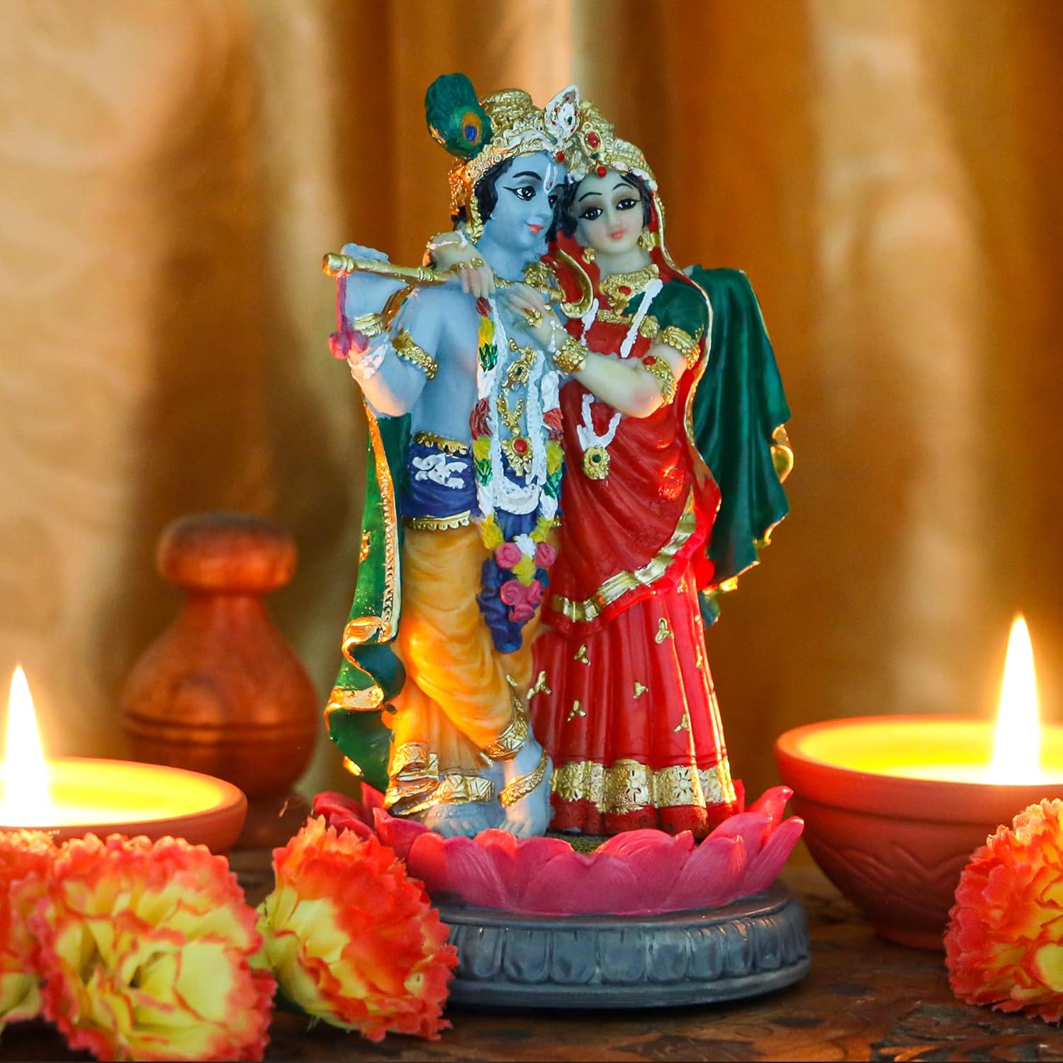 alikiki Estatua de Dios indio Radha Krishna  5.7 pulgadas de alto, diosa hindú Radha y Dios Krishna escultura India Murti, artículo para el hogar,