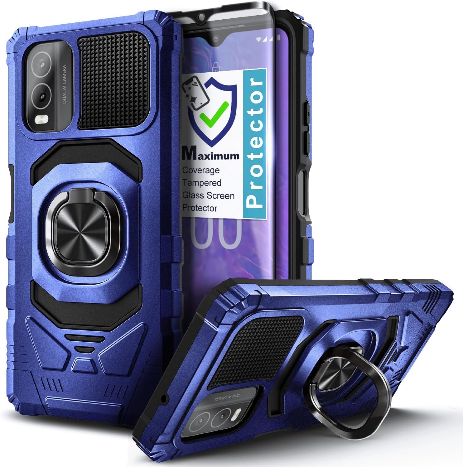 NZND Funda para Nokia C210 con protector de pantalla de vidrio templado (cobertura máxima), protección de cuerpo completo grado militar, funda