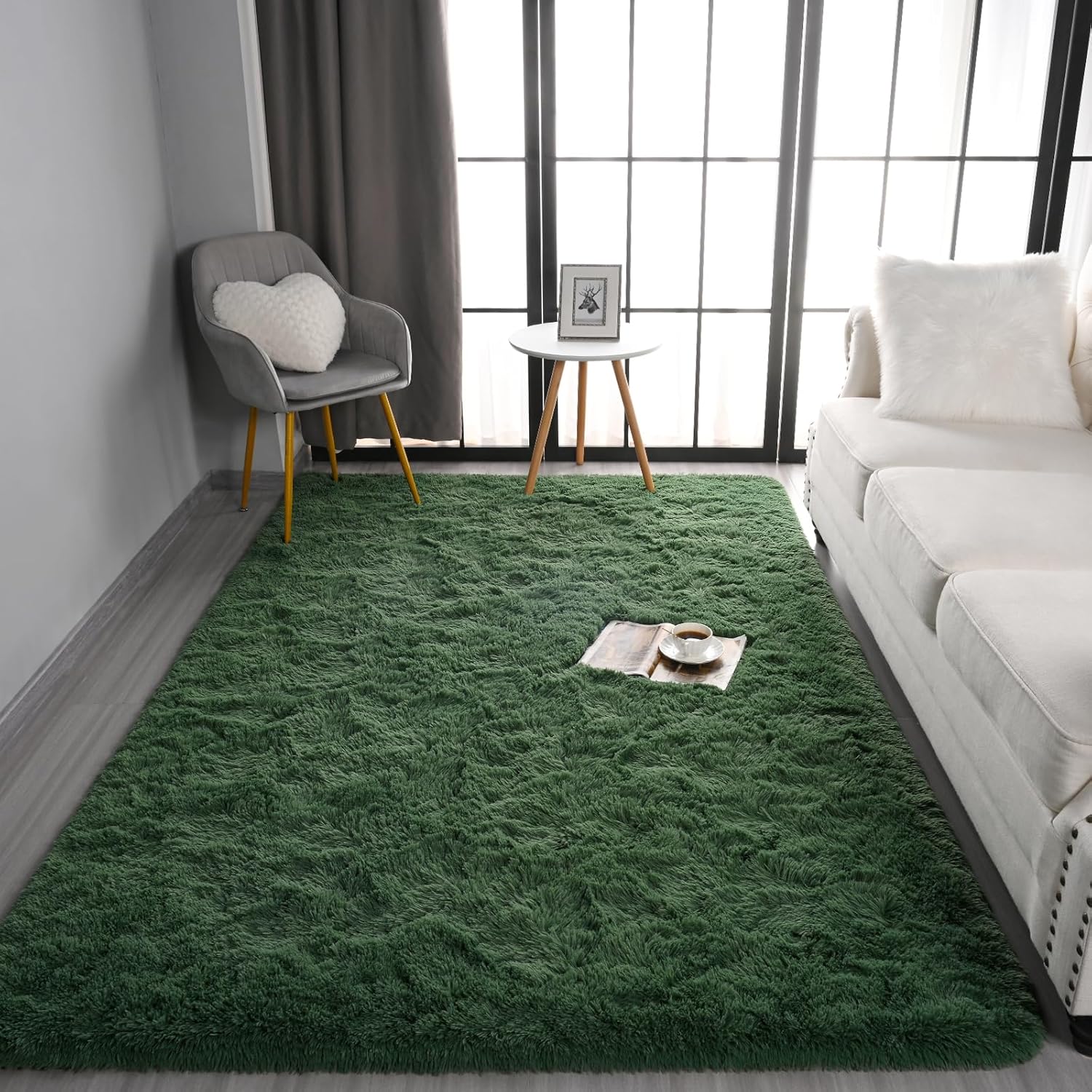 Alfombra rectangular de 4 x 6 pies, de color verde oscuro, esponjosa y mullida para dormitorio, sala de estar, para niñas y niños, alfombra