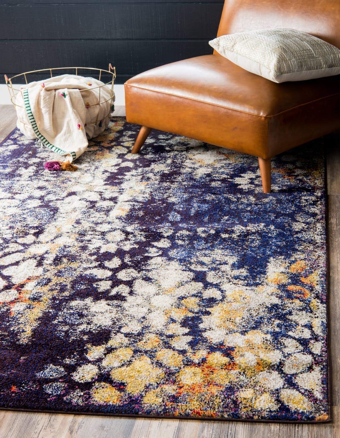 Unique Loom Vita Collection – Alfombra tradicional saturada con medallones florales saturados y teñidos, 8 x 10 pies, azul marinomarfil