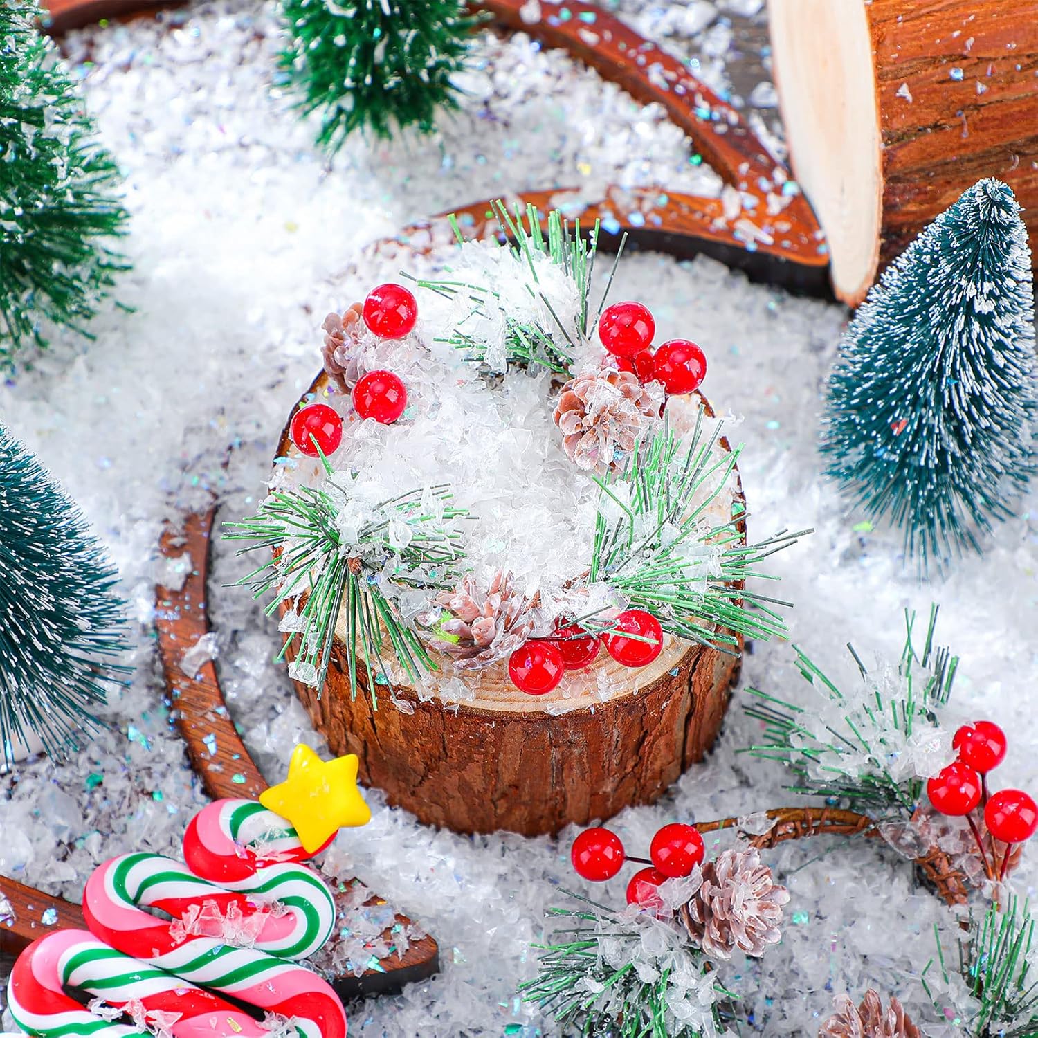 Hungdao Relleno de polvo de nieve artificial de invierno, copos de nieve falsos, decoración de nieve para manualidades, nieve brillante para