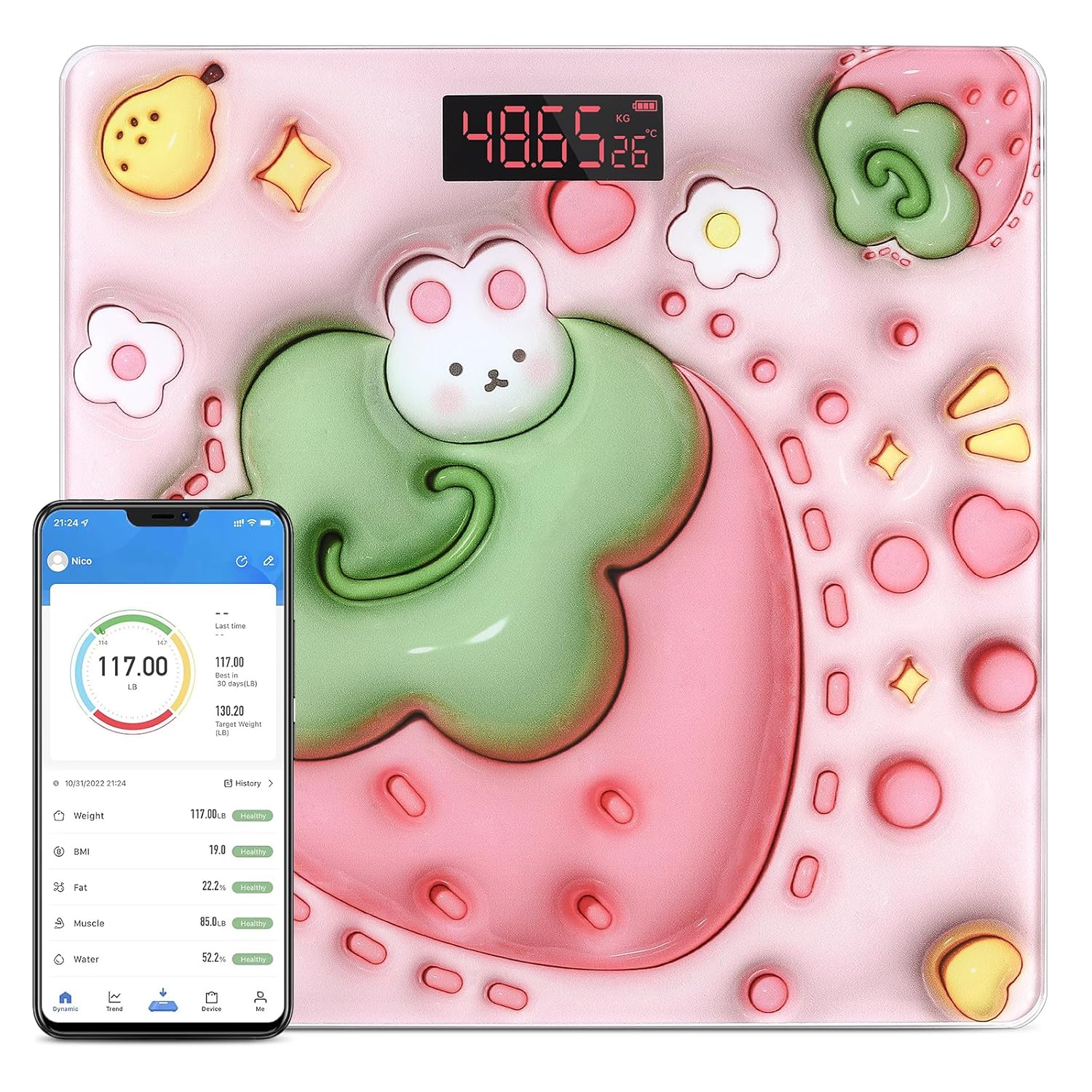 UCTHAT Báscula corporal inteligente digital 3D, báscula de baño con Bluetooth con iOS, aplicación Android, analizador de monitor de composición