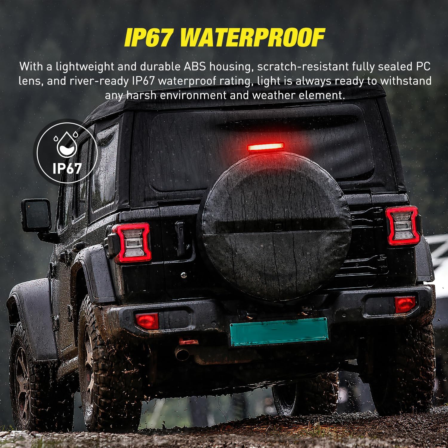 Nilight Tercera luz de freno trasera de montaje alto para 3 luces de freno de repuesto para Wrangler JL 2018-2023, lámpara LED con lente ahumada,