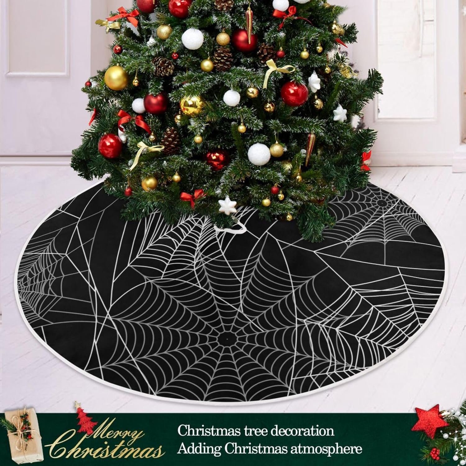 Raster Version Halloween Black Tree Base Skirt, Christmas Tree Decoration, 47.2 in Washable Tree Skirt Christmas, Fall Home Decor