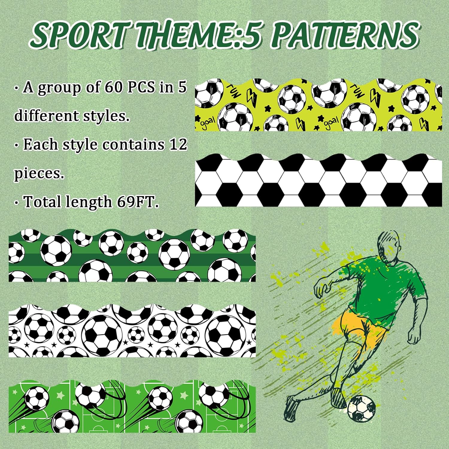 AnyDesign – Pegatinas autoadhesivas para tablón de anuncios de fútbol de 69 pies, diseño deportivo para decoración de aula y oficina