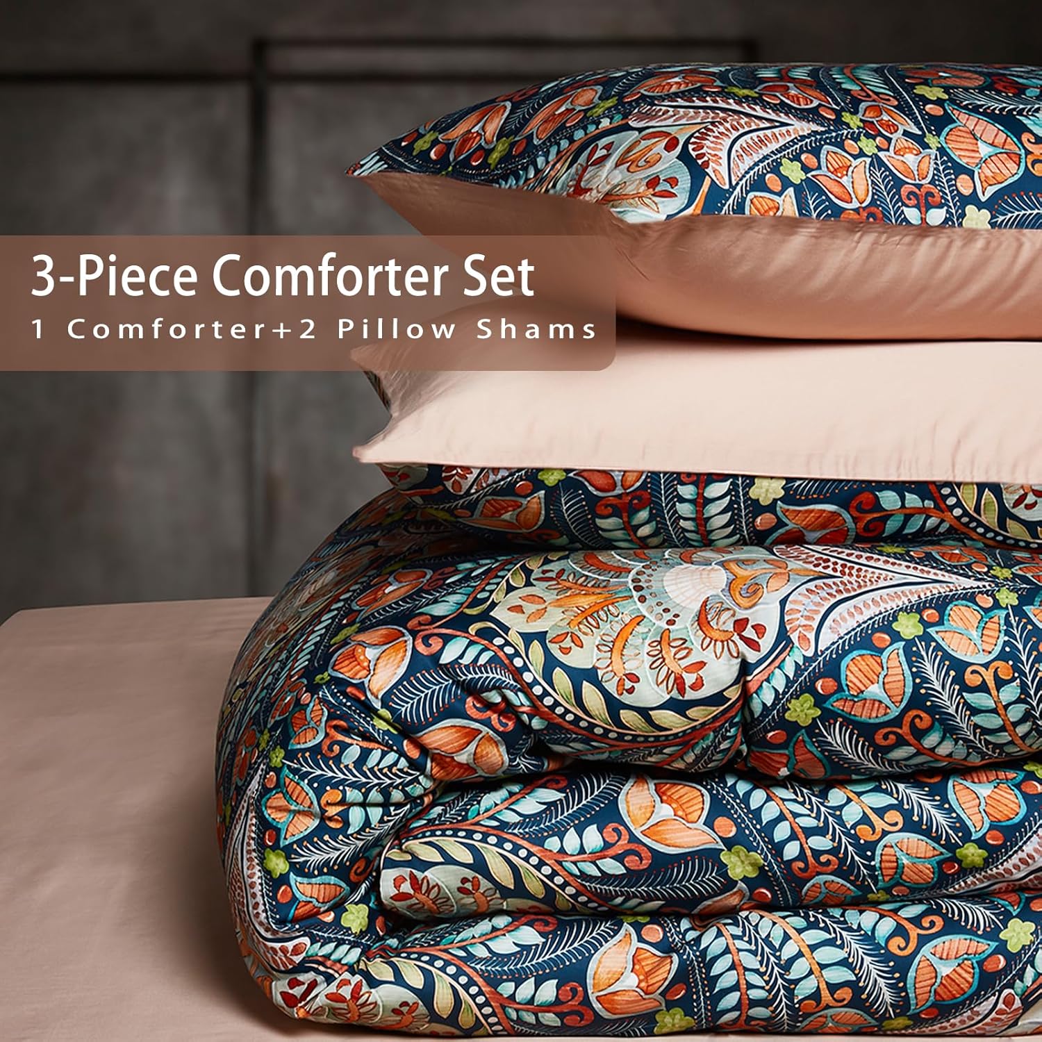 Juego de edredón tamaño King, ropa de cama floral, juego de edredón bohemio, ligero para todas las estaciones, para cama tamaño King, estilo