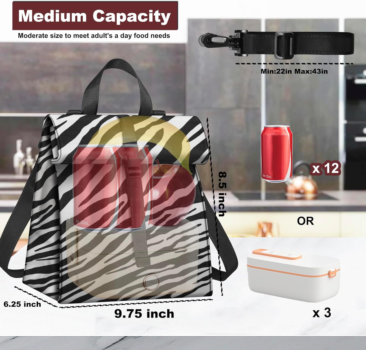 Lonchera para mujeres y hombres, lonchera plegable para adultos, bolsa de almuerzo aislada para oficina, trabajo, picnic con correa para el hombro,