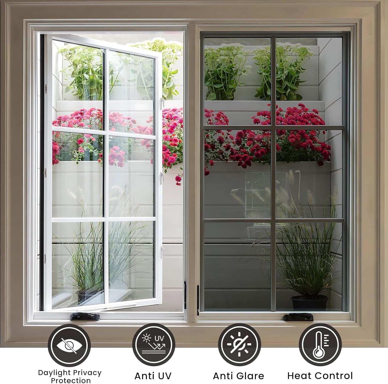 Window Privacy Film,Window Tinting Film for Home Sun Blocking,Window Tinting Cover One Way Heat Control Window Mirror Reflective Film with Free