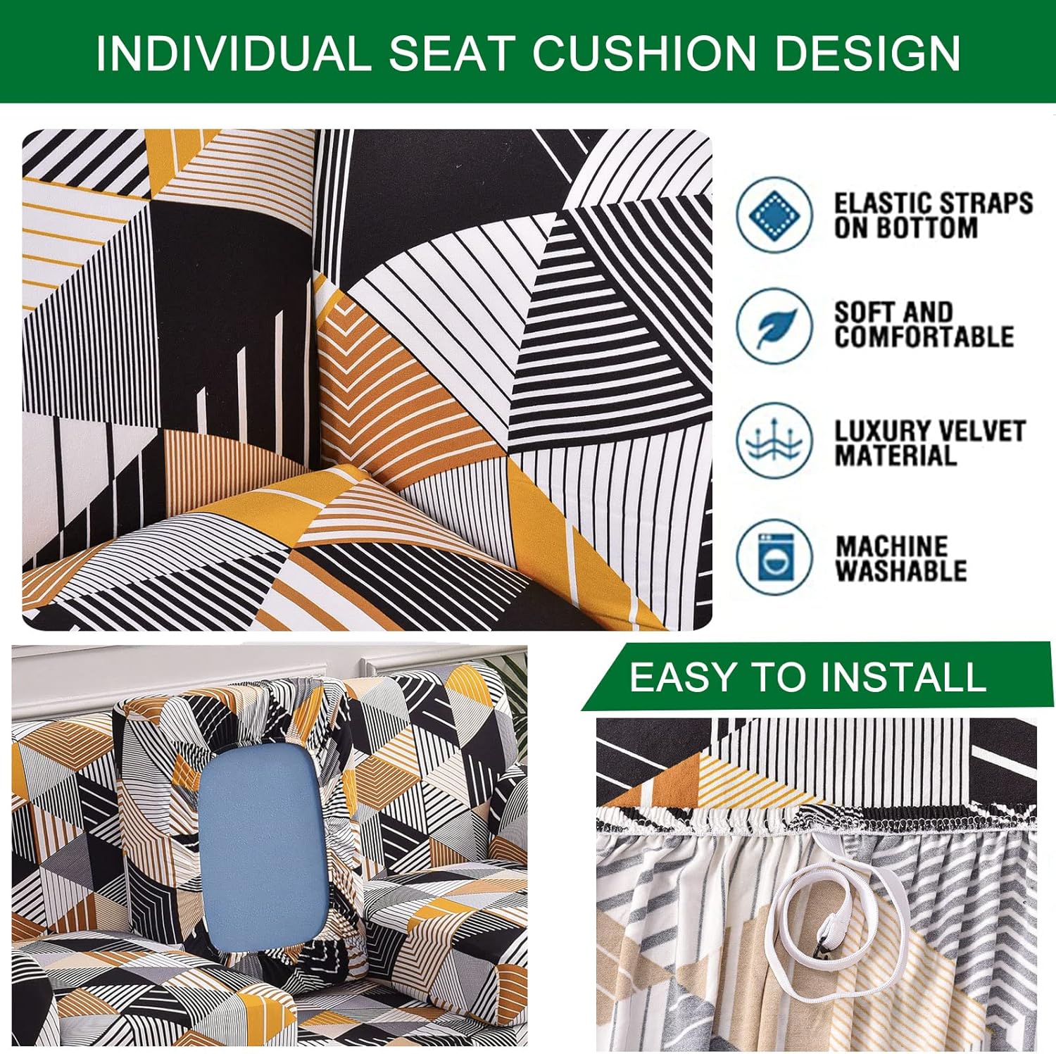 CRFATOP Fundas de sofá de 4 piezas para sofás de 3 cojines, funda elástica con 3 fundas de cojín de asiento separadas, protector de muebles lavable
