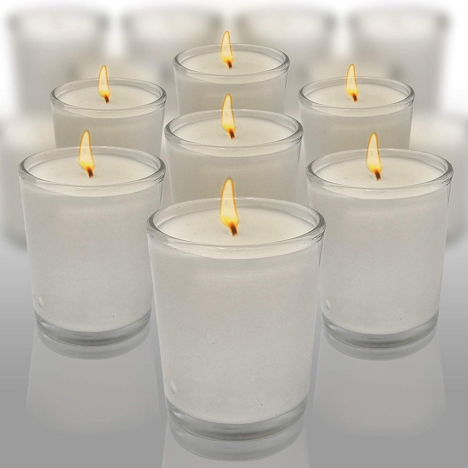 Hyoola Velas votivas blancas en vidrio, paquete de 12 velas votivas, tiempo de combustión de 24 horas, velas votivas sin perfume, votivas de vidrio