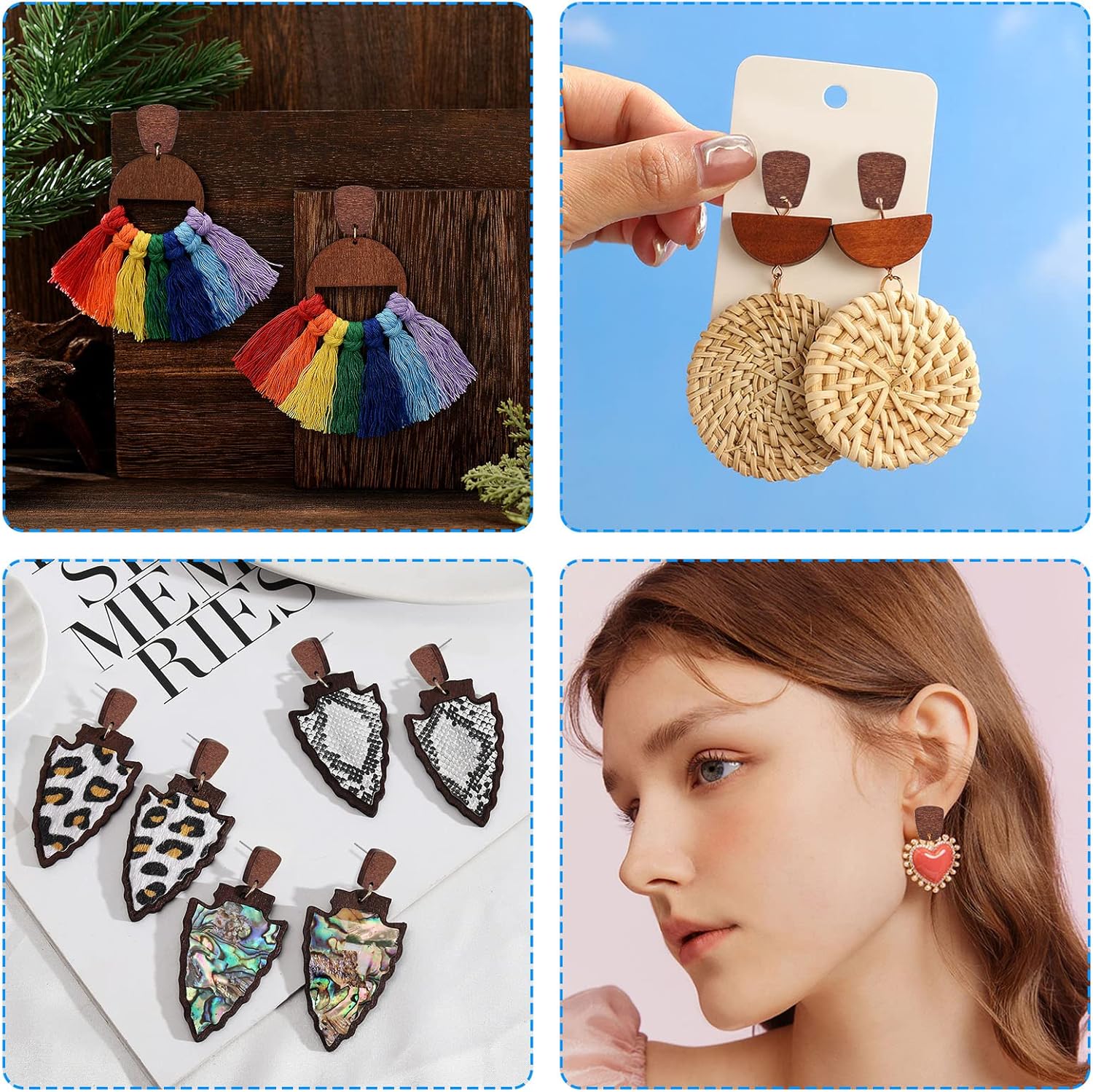 100 aretes de madera para hacer joyas, de madera de nogal, aretes de madera de nogal, hallazgos, aretes con bucle, trapezoidales, aretes de madera
