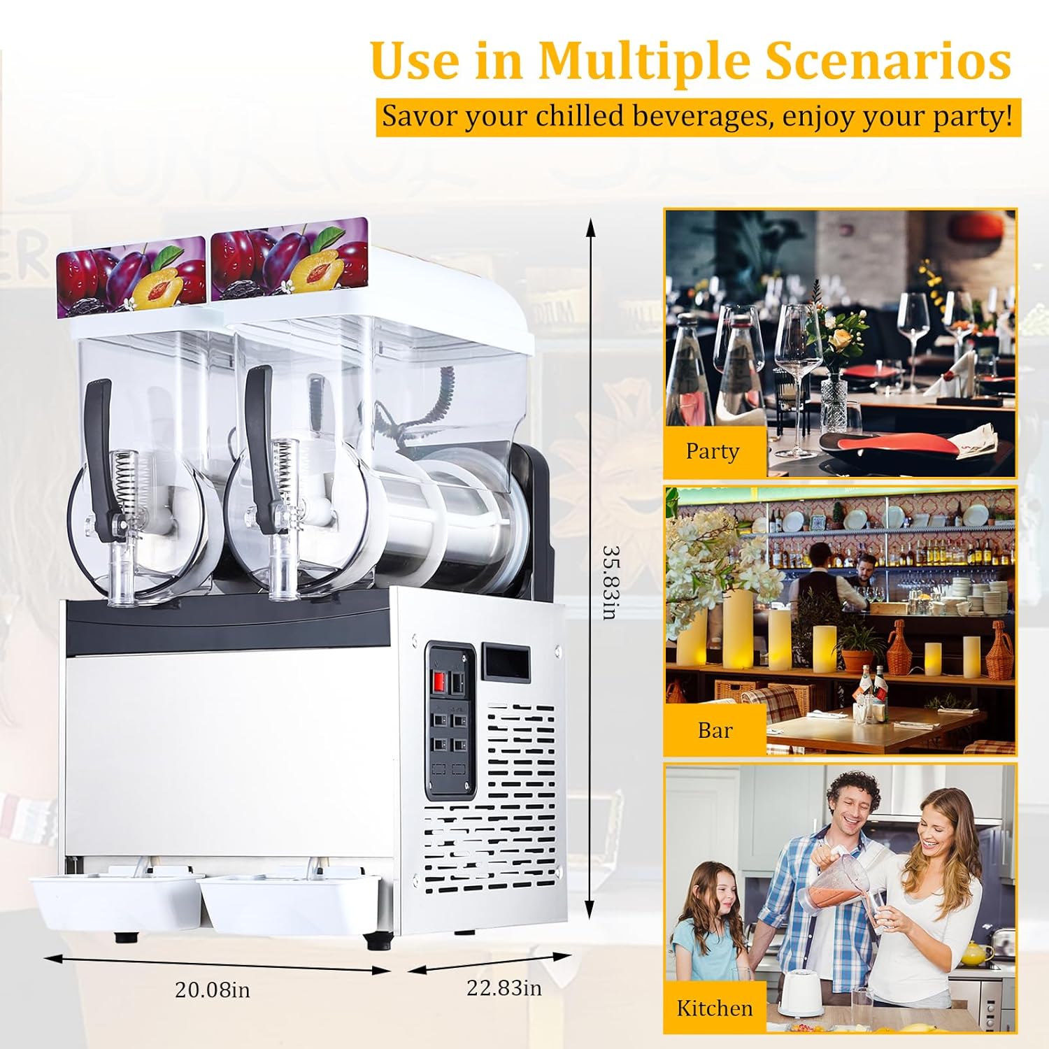ACONEE Máquina comercial para granizados, 8 galones30L (15L x 2) Tanques Slushie, máquina de bebidas congeladas con preservación de temperatura,