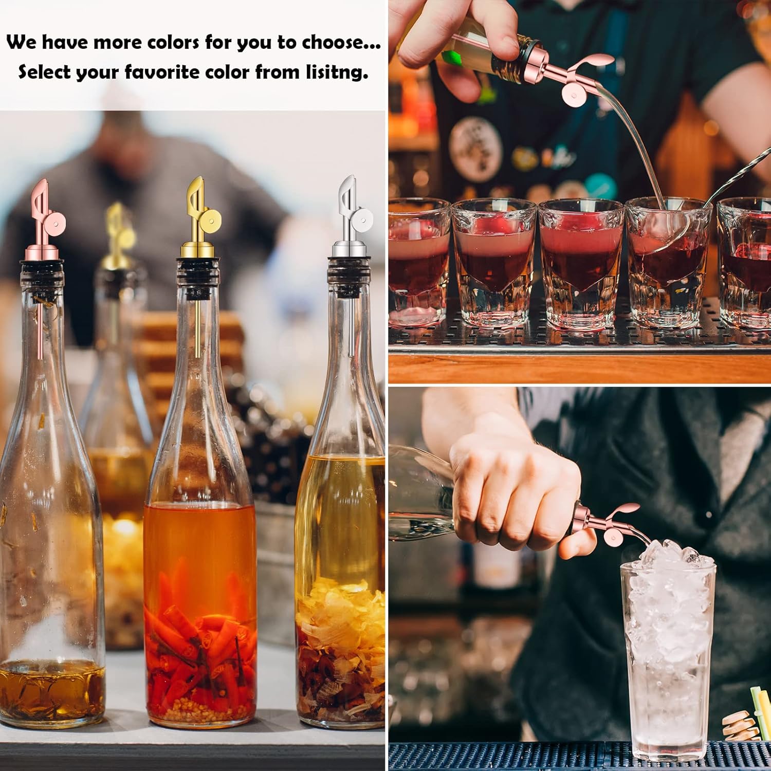 WAFJAMF 2 vertedores de botellas de acero inoxidable con peso, boquilla dispensadora de aceite de oliva de cierre automático, boquilla de licor con