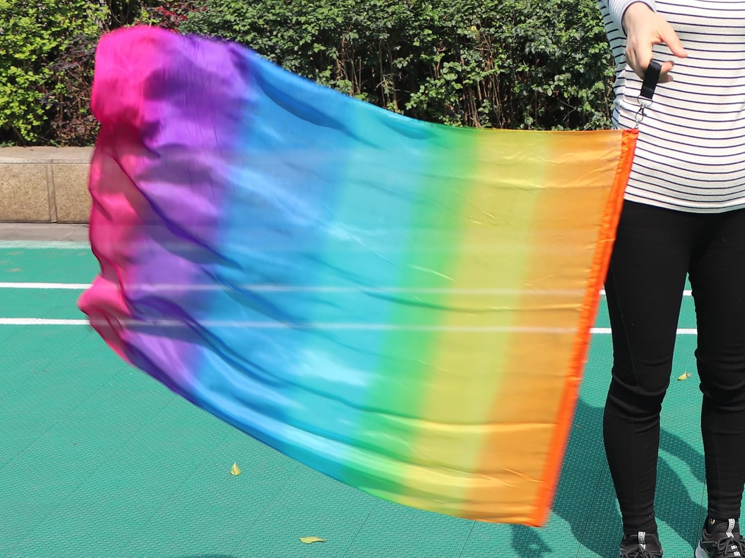 Winged Sirenny Bandera de seda giratoria colorida de 31.9 in, Poi con varilla, alabanza litúrgica para la iglesia, adoración profética, adoración,