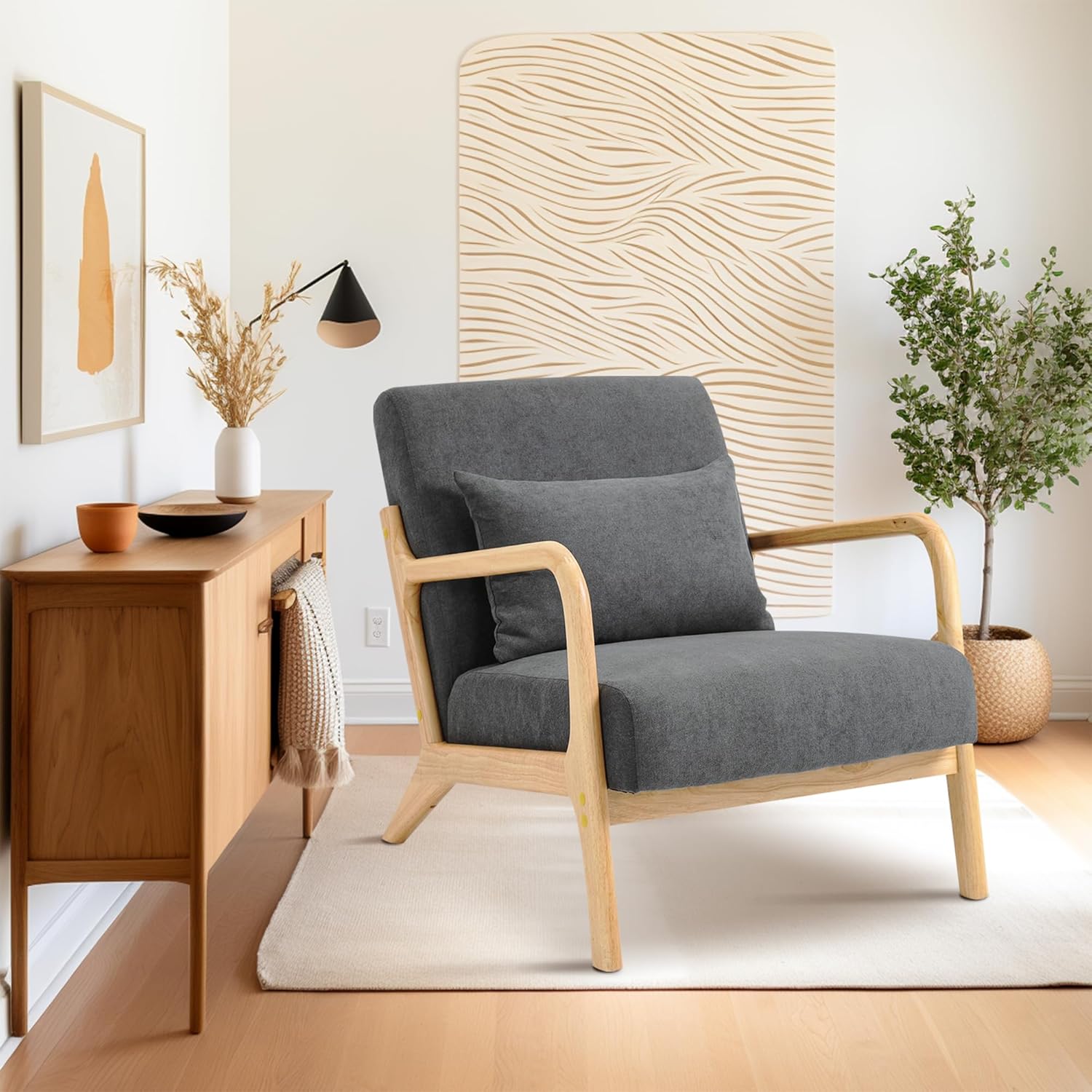 Dolonm Silla decorativa moderna con marco de madera, silla tapizada con cojín de cintura, sillón de terciopelo para sala de estar, dormitorio, sala