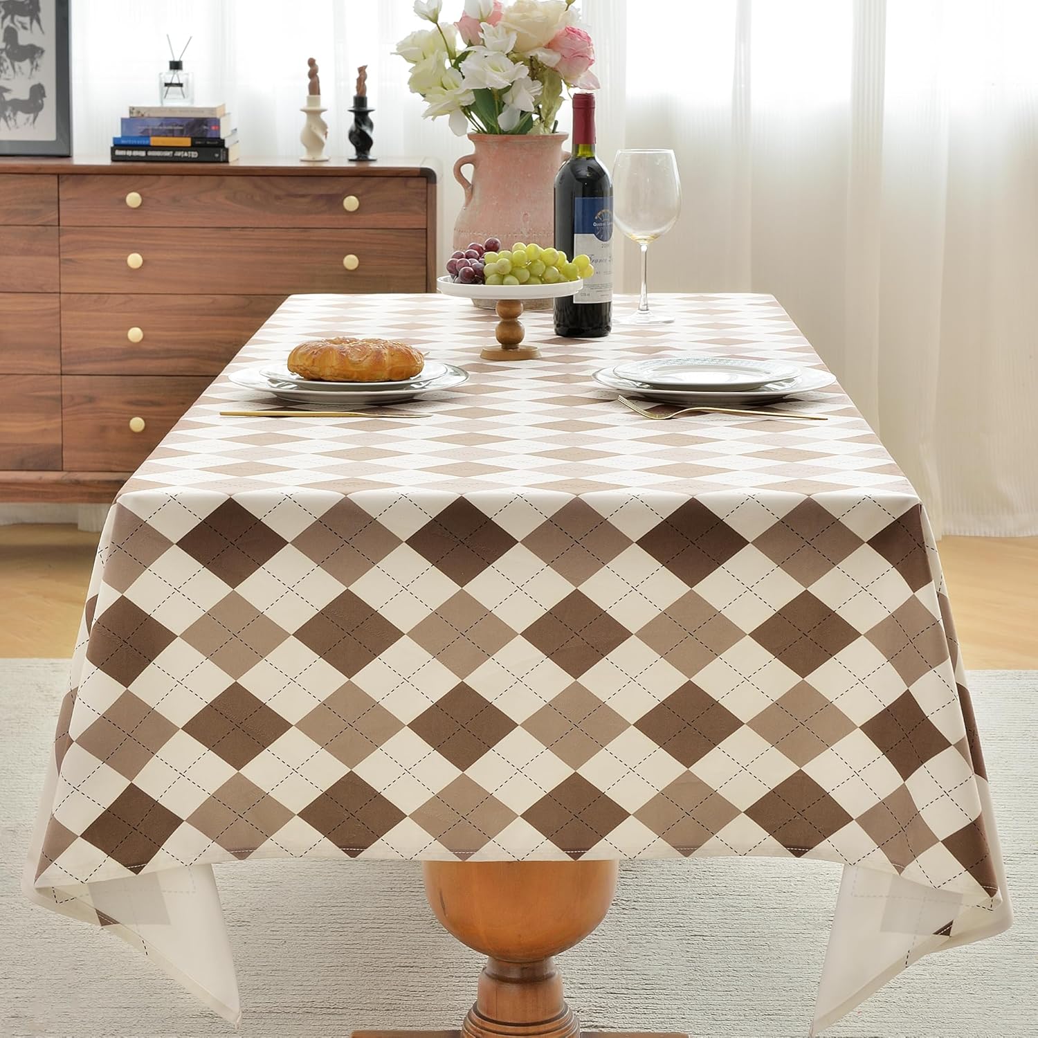 Oubonun Mantel rectangular de microgamuza, duradero y resistente a las arrugas, lavable, decorativo, estilo de casa de campo, para cocina, comedor,