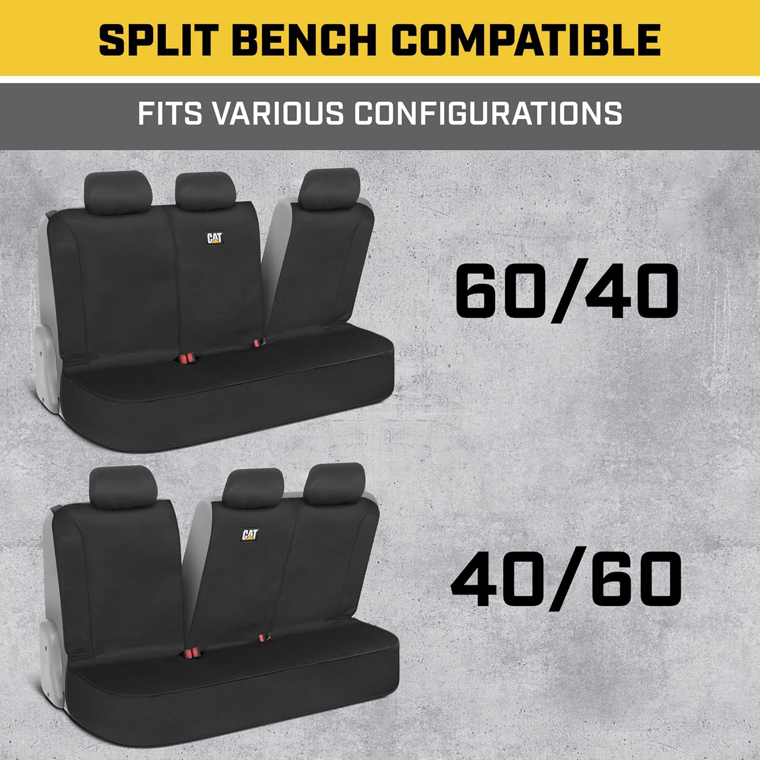 Cat Flexfit Funda de asiento para coches, camiones SUV, protector de banco trasero dividido con cremallera y material de lona duradero, cubierta