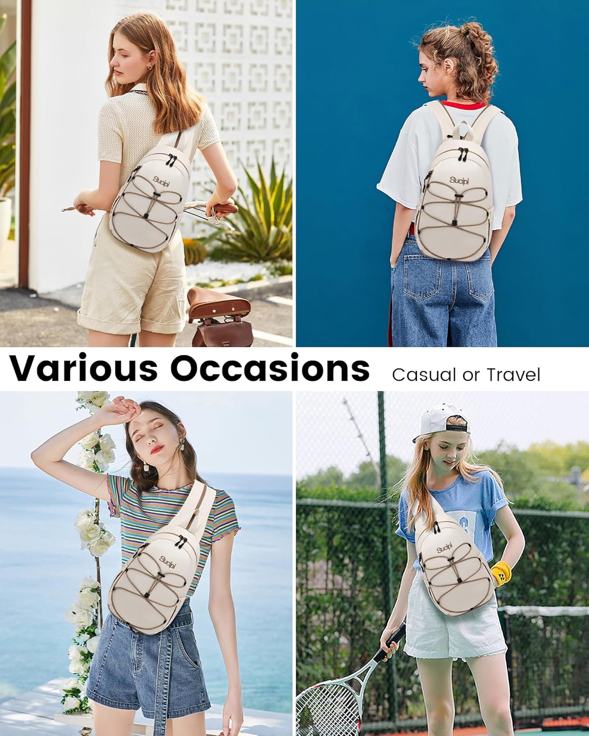 Sucipi Bolso bandolera para mujer, bolso cruzado convertible para el pecho, bolso de hombro de moda, mochila de senderismo, mochila para viajes y