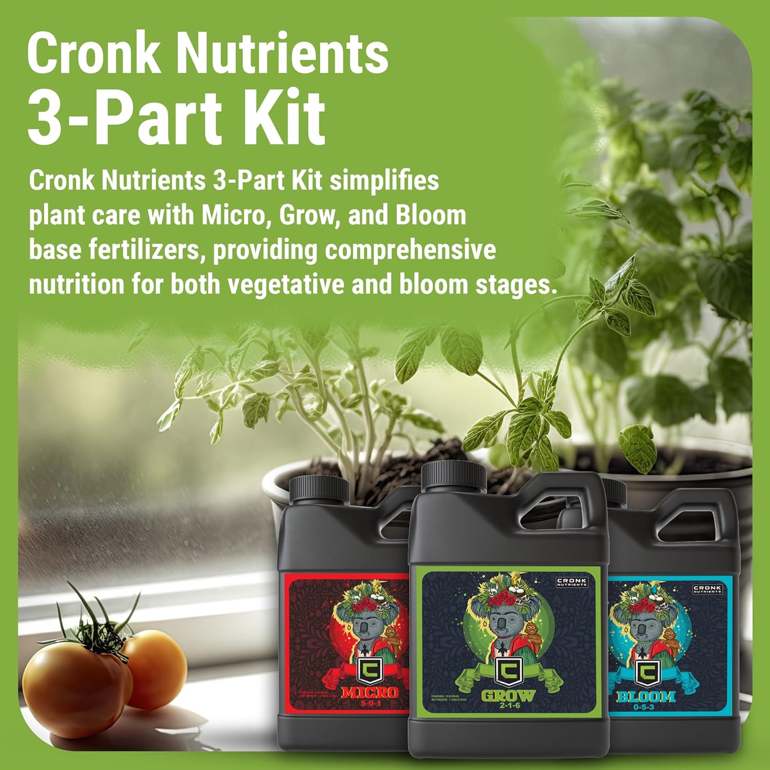 Cronk Grow Nutrientes hidropónicos  Fertilizante vegetal  Macro y Micro nutrientes para plantas de interior  Compatible con suelo y jardín