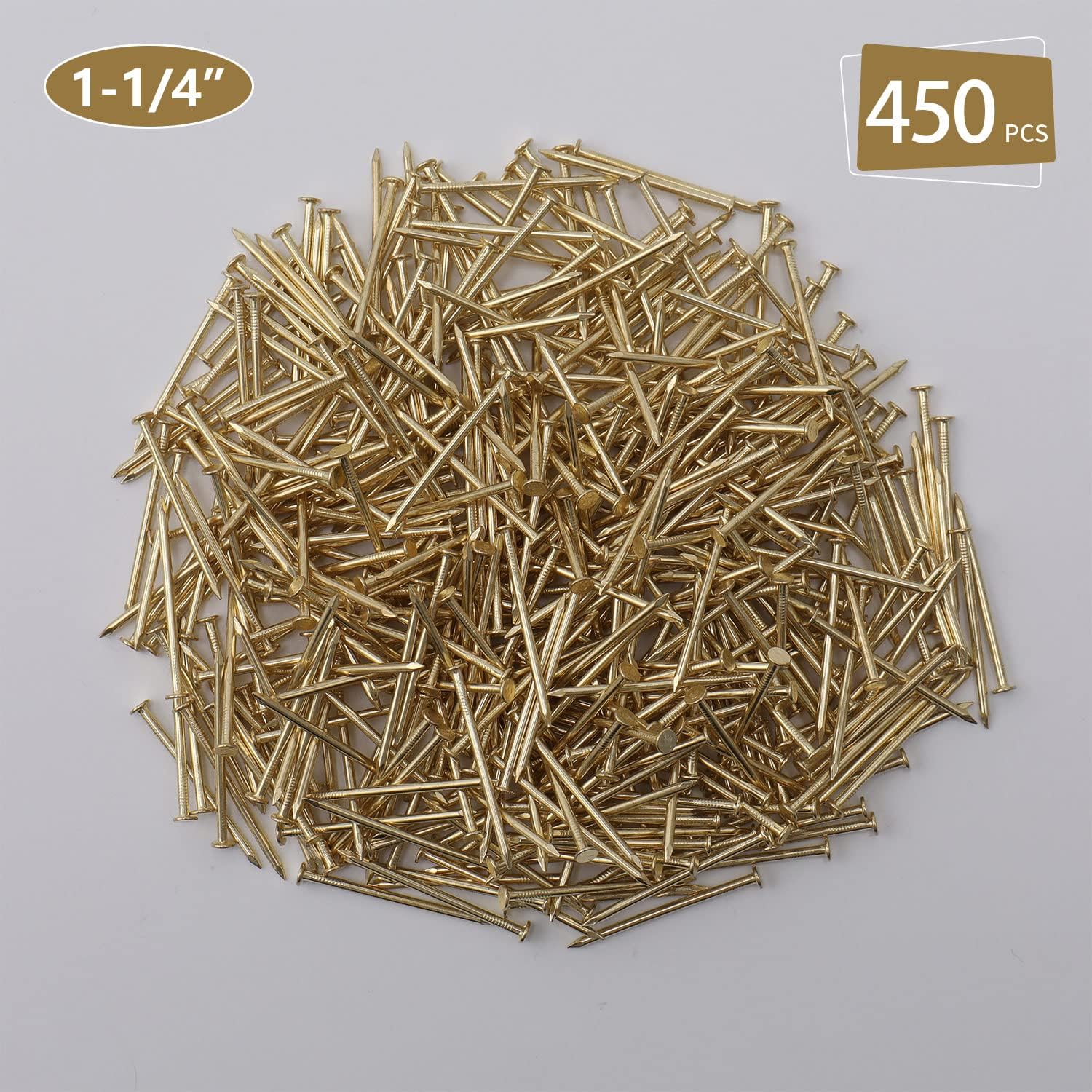 450 clavos dorados para colgar, chapados en latón de 1-14 pulgadas × 16 Ga, para colgar cuadros, uñas de cabeza plana, uñas de madera, uñas para
