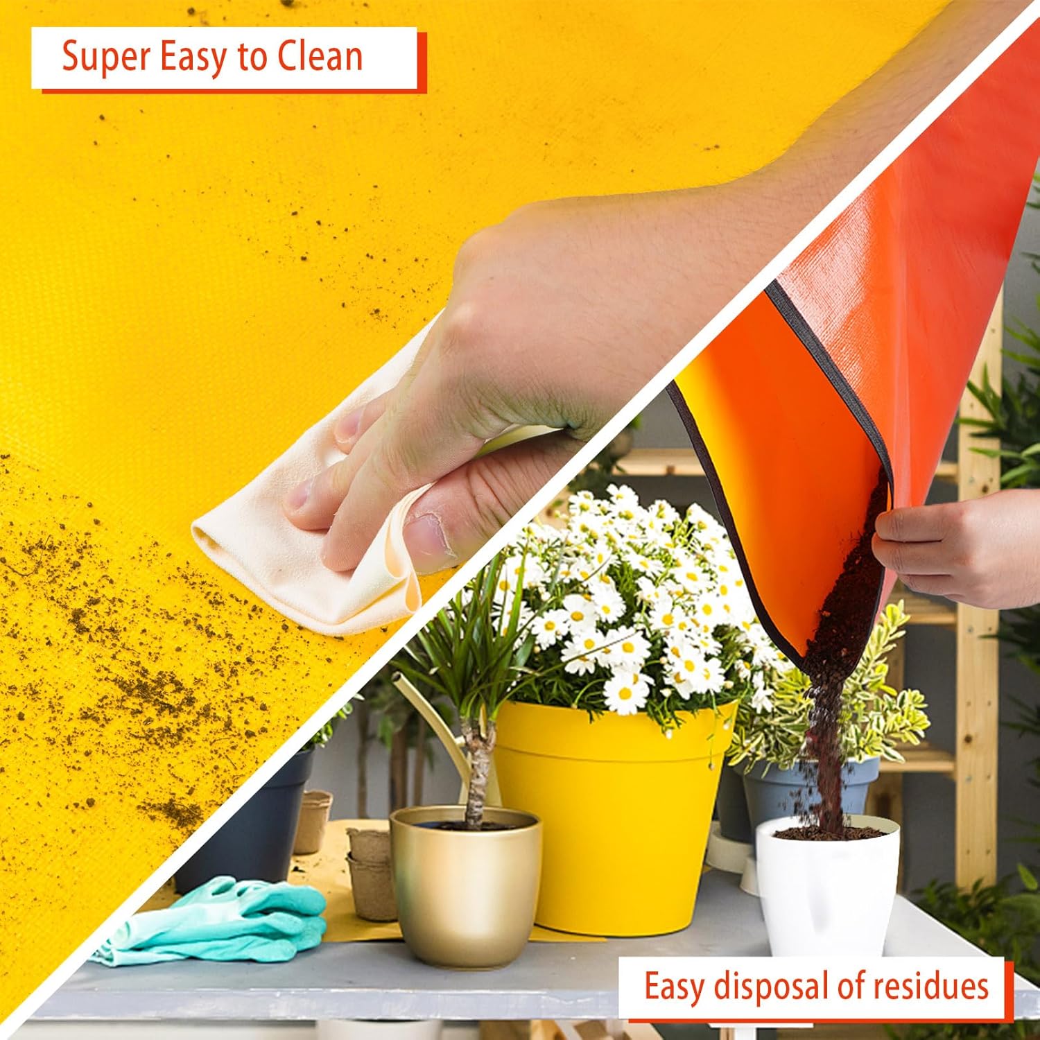 Tapete de trasplante para trasplante de plantas de interior y macetas, control de desorden del suelo, bandeja portátil para macetas de suculentas,