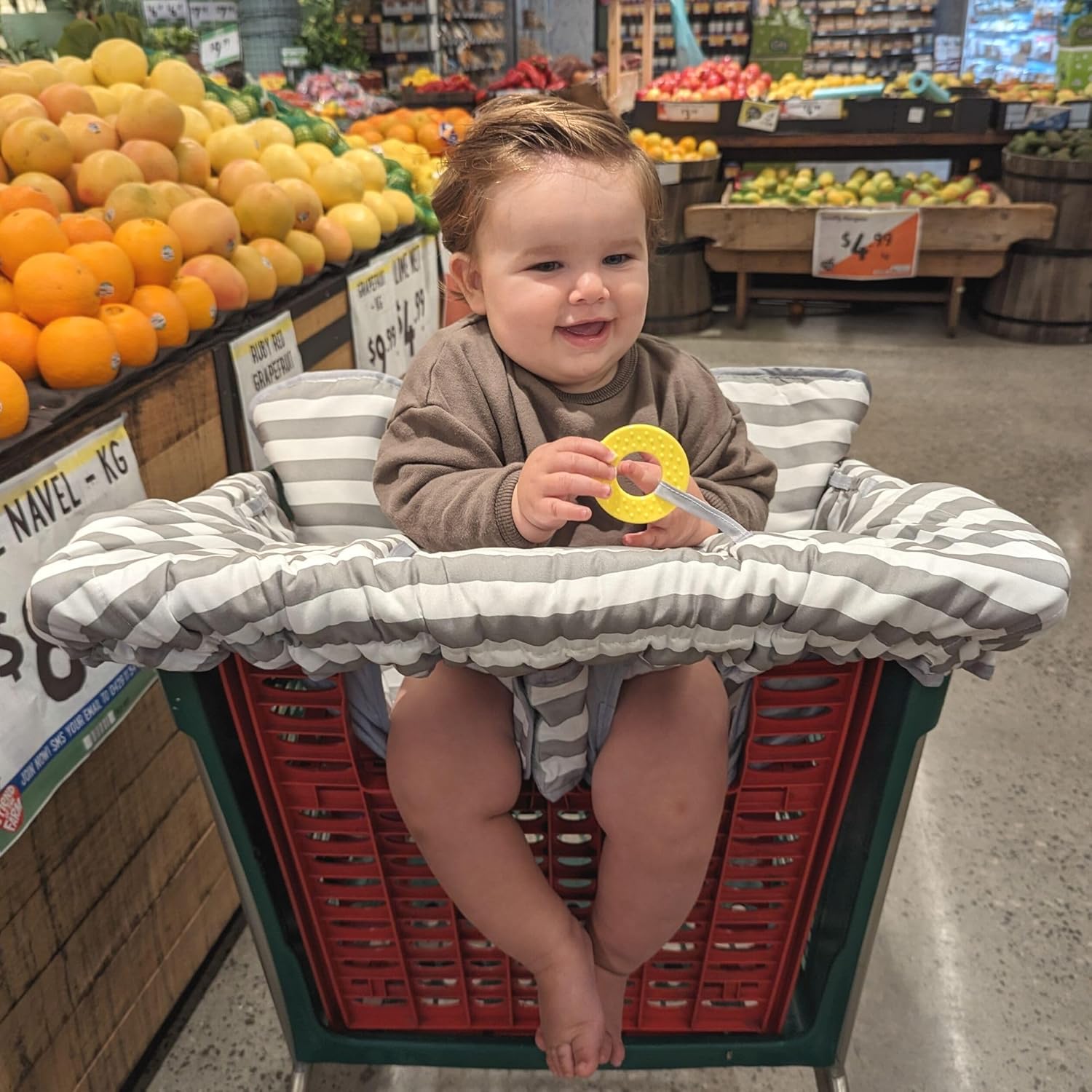 Suessie Funda para carrito de compras y funda para silla alta con almohada de soporte, rayas grises y blancas con cojín