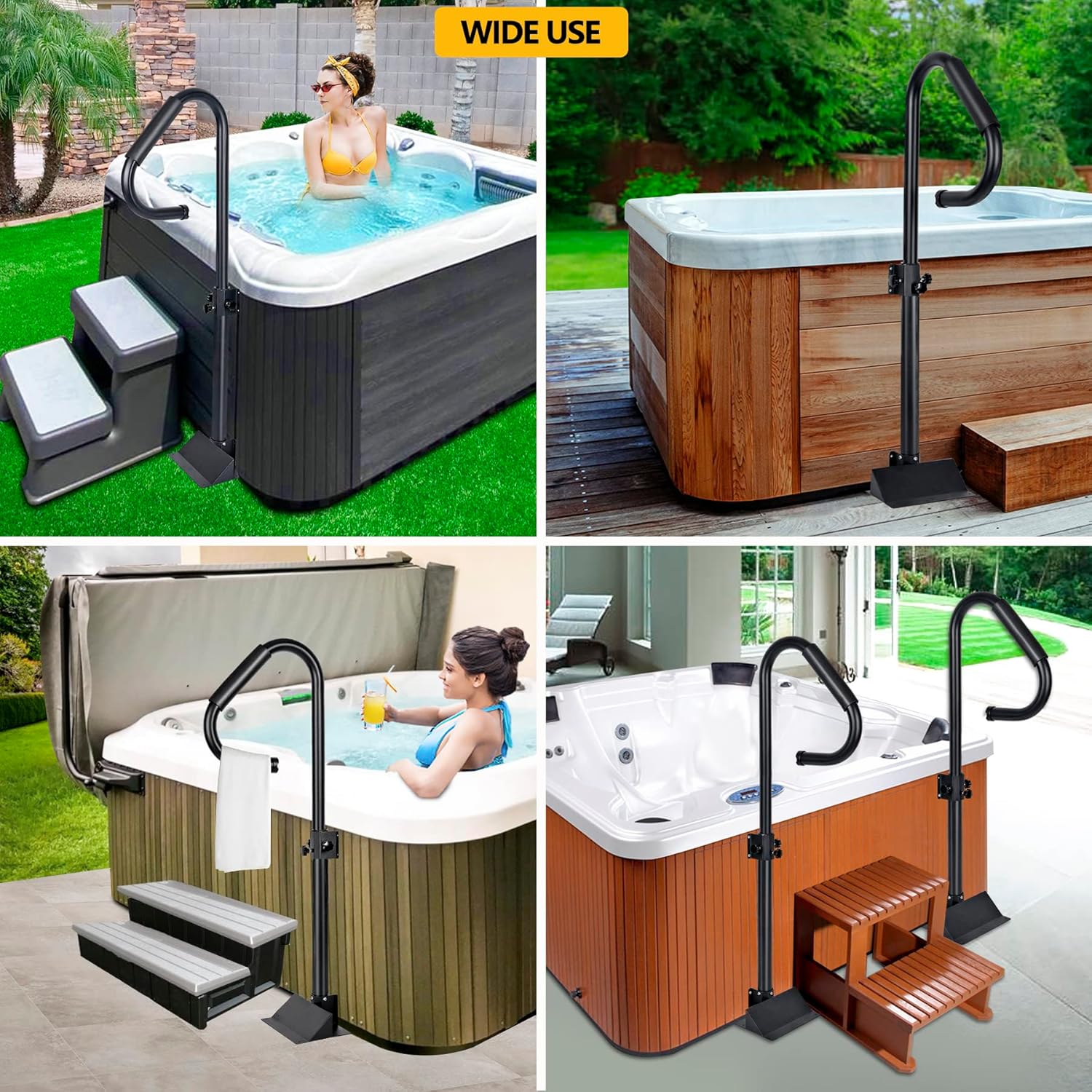 Pasamanos para bañera de hidromasaje, 38 a 58 pulgadas de altura ajustable con opción giratoria de 360 grados y mango antideslizante, pasamanos