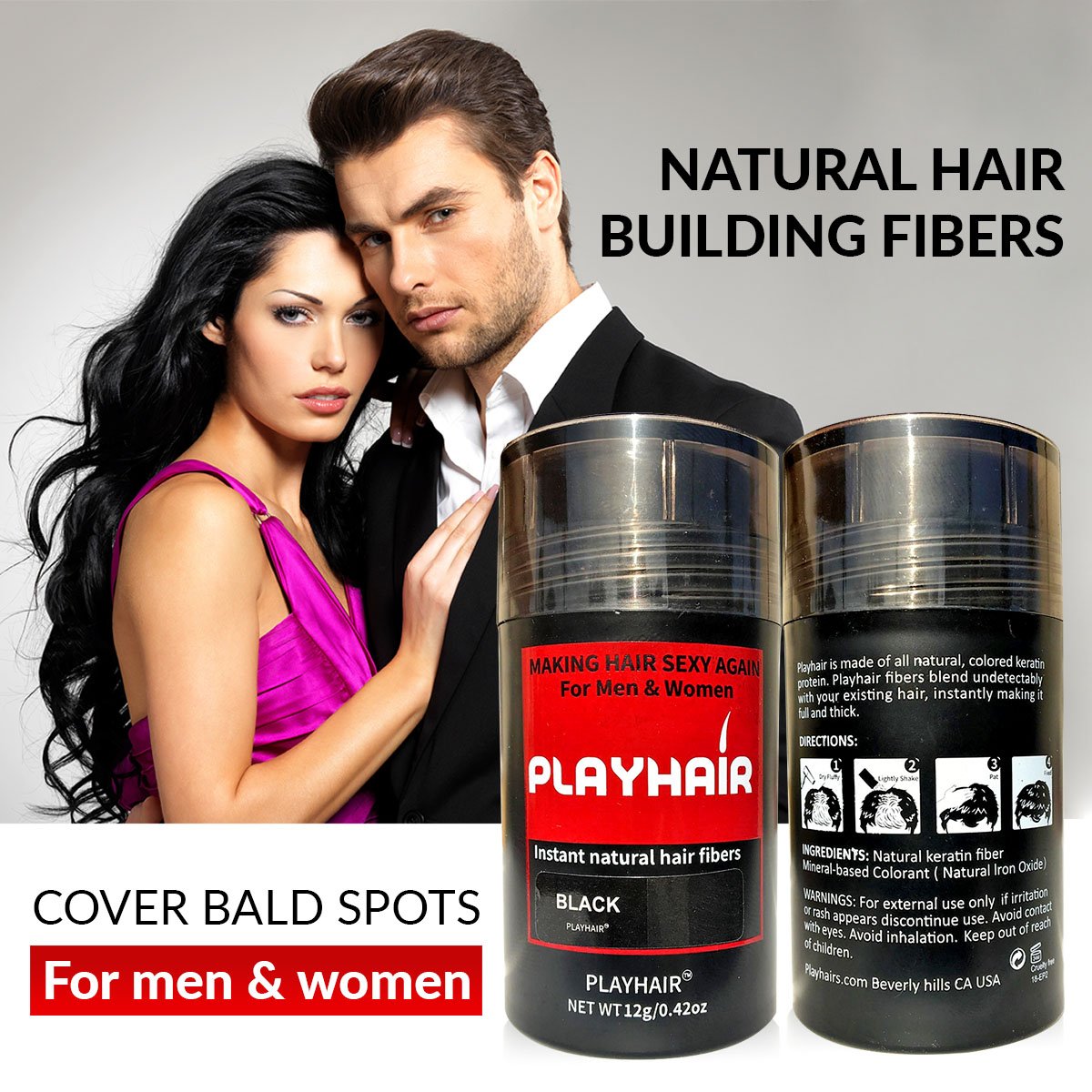 Fibras naturales de queratina para la construcción del cabello para ocultar la calvicie al instante adelgazando el cabello y cubrirse para hombres y