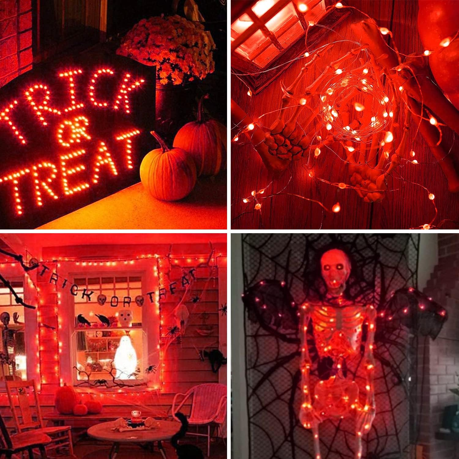 Blingstar Guirnalda de luces rojas de Navidad de Halloween, paquete de 2 tiras de luces LED de 33 pies, 100 luces LED de alambre plateado para